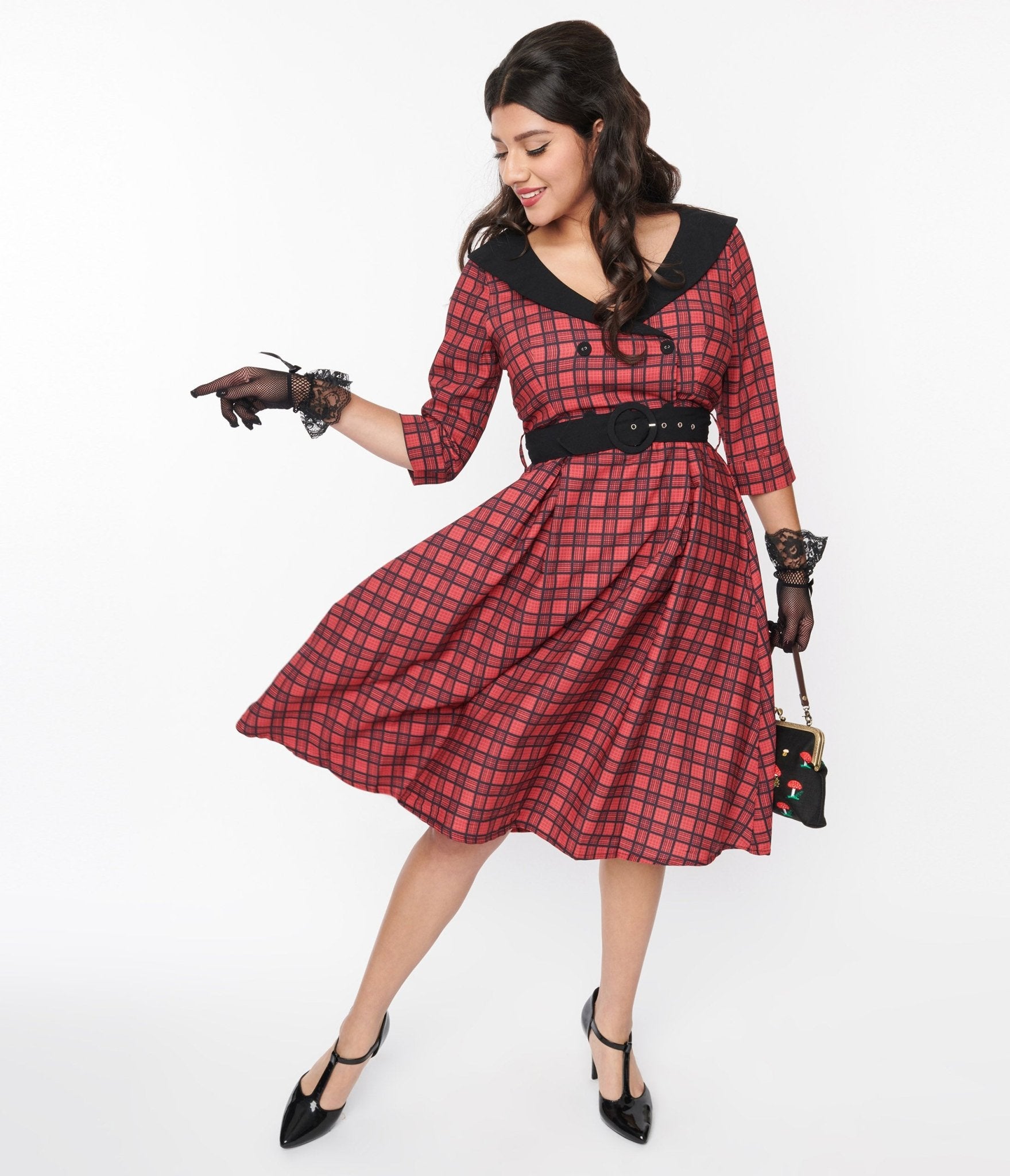 Stylish Red & Black Plaid Rakeel Swing Dress for Women - Flattering A-Line Party Dress for Cocktail, Wedding Guest & Holiday Events