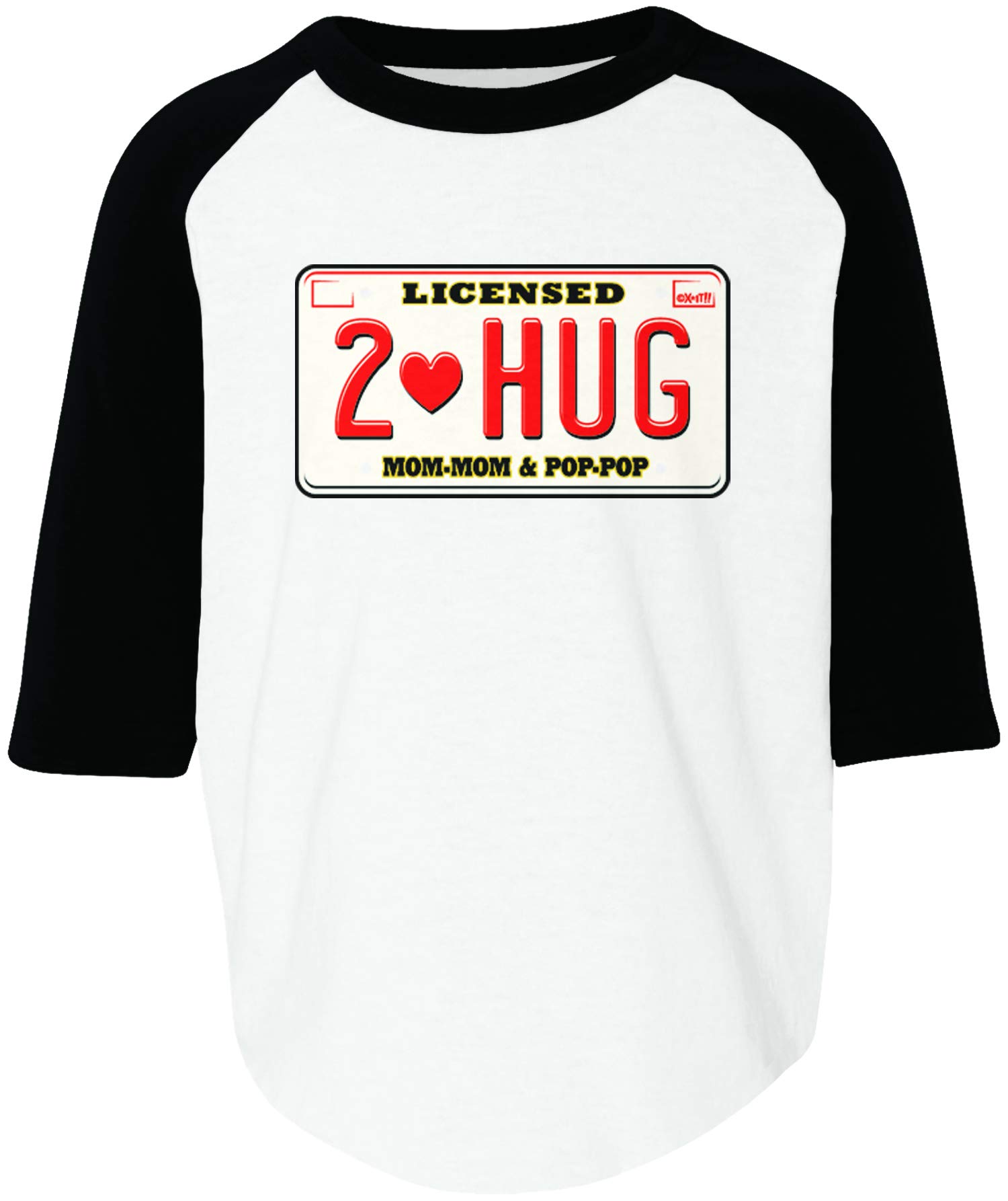 Amdesco Licensed 2 Hug MOM-MOM and POP-POP Toddler Raglan Shirt - Cute Grandparent-Themed Cotton Tee for Kids - Perfect for Family Photos & Special Occasions