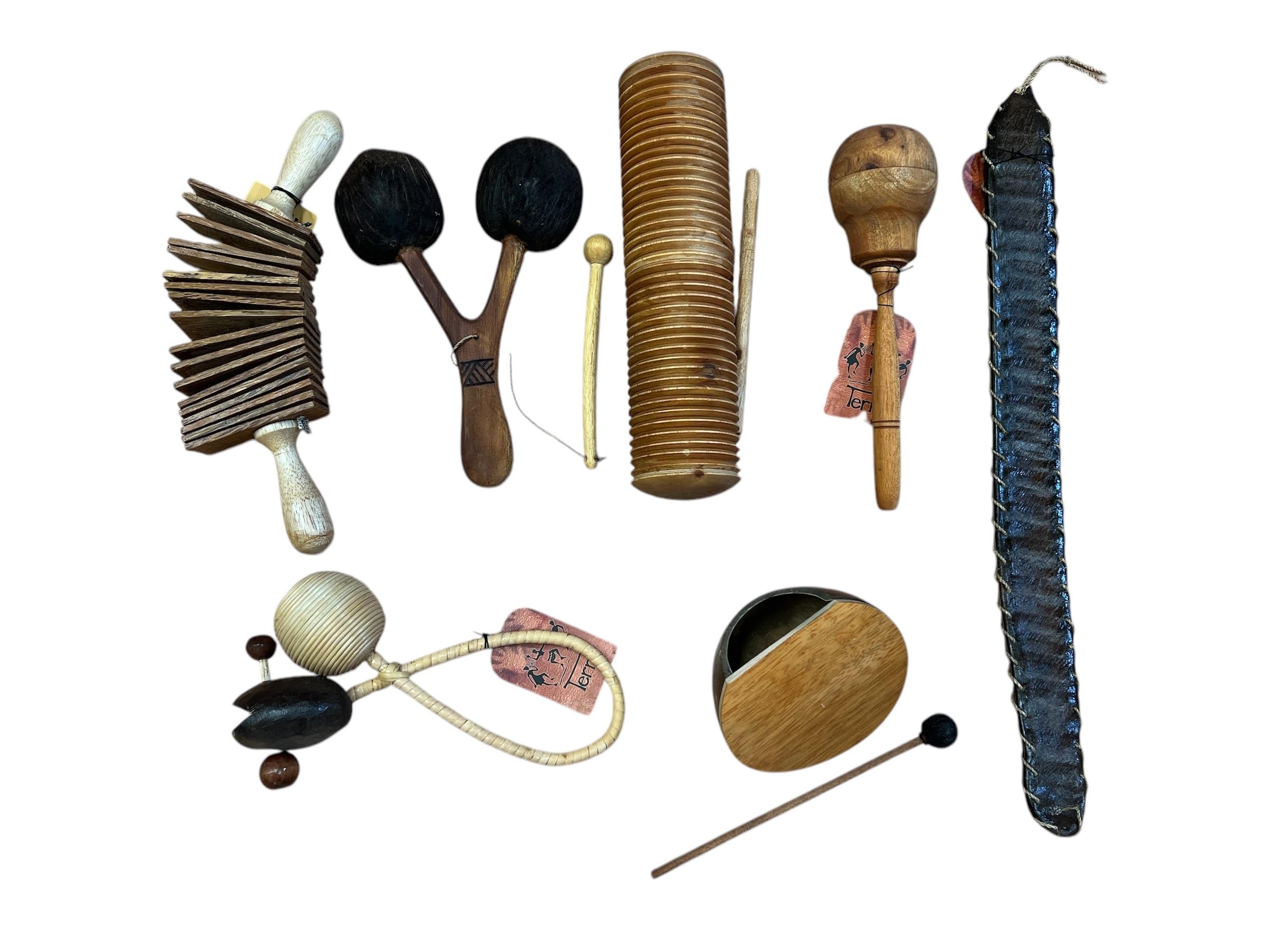 Terre 6-Piece Percussion Instrument Set with Shaker, Maracas, Agogo, Cocos Drum, Clapper & Guiro - Perfect for Music Class, Band Practice & Kids' Musical Education