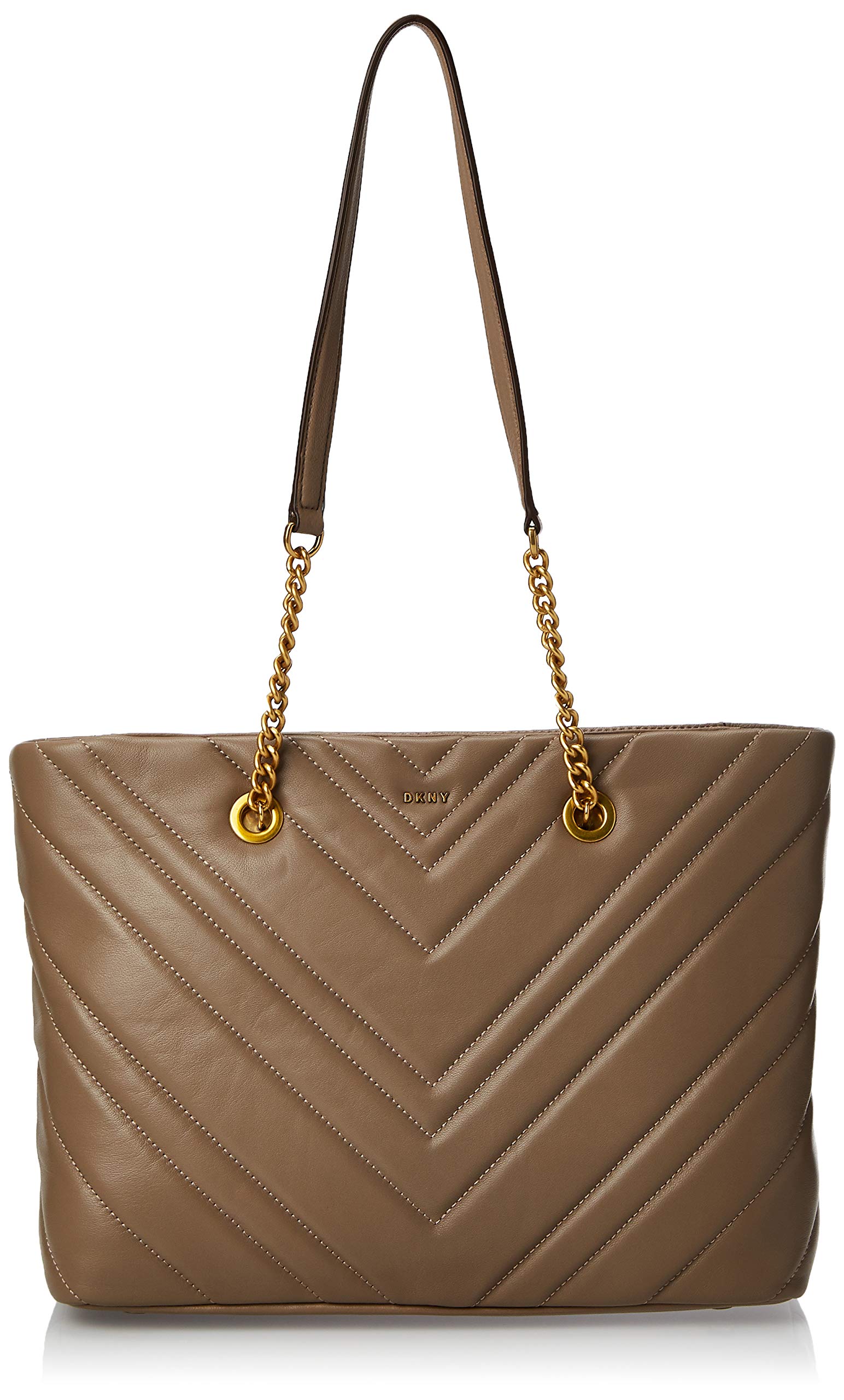 DKNY Vivian Quilted Leather Medium Tote Bag with Chain Shoulder Strap in Dune - Stylish Crossbody Purse for Work, Travel & Everyday Use