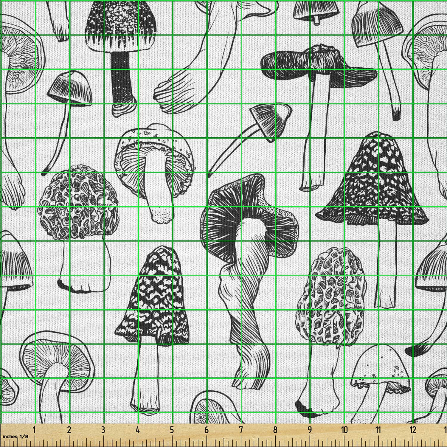 Ambesonne Mushroom Fabric by The Yard - Sketchy Drawing Repetitive Design Microfiber Textile for Arts, Crafts & Home Decor (10 Yards, Charcoal Grey/White) | DIY Projects, Upholstery, Curtains & Decorative Pillows