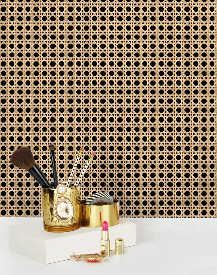 Faux Caning Peel and Stick Wallpaper - Onyx Black Textured Vinyl Wallpaper by Wallshoppe | Perfect for Bedroom, Living Room & Bathroom Accent Walls