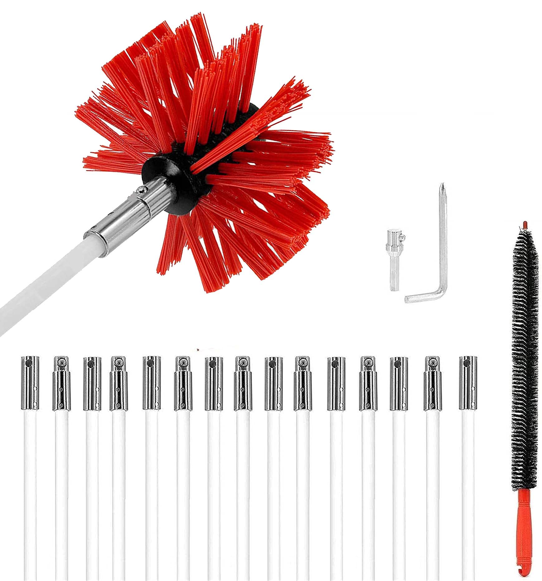 QDY Dryer Vent Cleaner Kit - Flexible Lint Remover Brush with 6/9/12/15 Nylon Rods & 1 Brush Head (610mm, 15 Rods) for Efficient Chimney and Dryer Vent Cleaning - Perfect for Home Laundry Room Maintenance