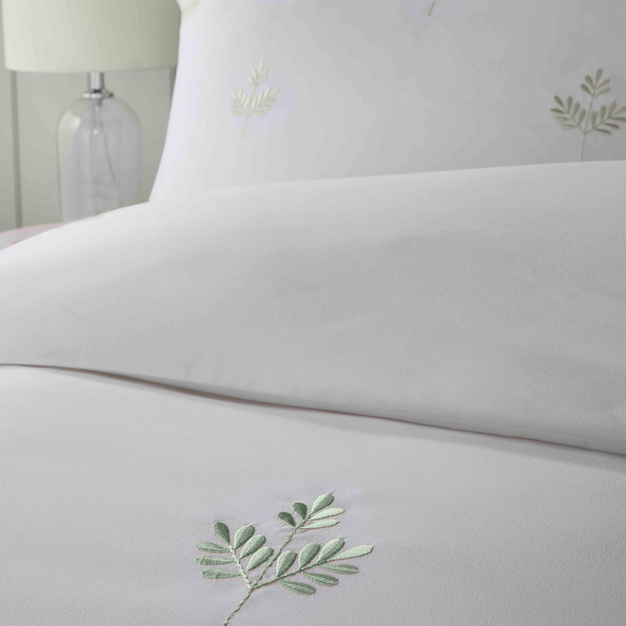 Serene Emily Embroidery Duvet Cover Set - Queen Size Green Floral Bedding for Master Bedroom & Guest Room Decor