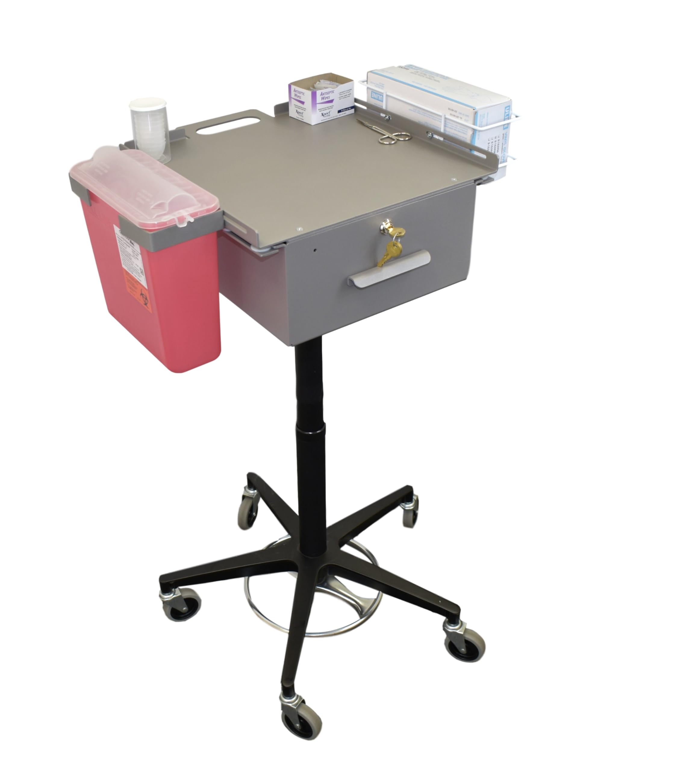 American Made Mobile Phlebotomy Cart with Wheels - Large Storage Drawer & Keyed Lock for Medical Supplies - Medical Utility Cart, Dialysis Supply Trolley & Med Cart for Hospitals, Clinics & Home Healthcare Use