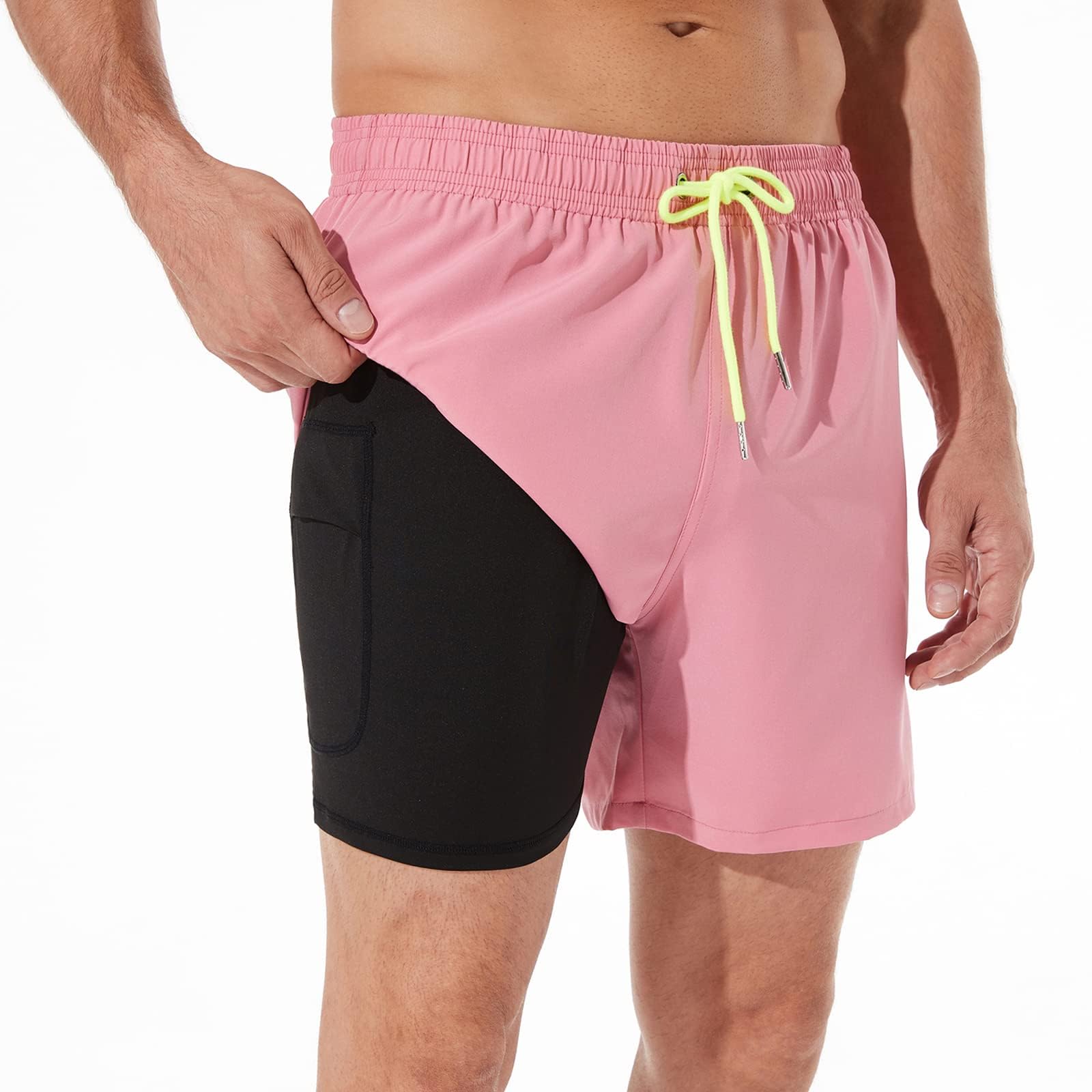 BRISIRA Men's 5 Inch Swim Trunks Quick Dry Beach Shorts with Compression Liner & Zipper Pocket - Perfect for Swimming, Surfing, and Summer Vacation