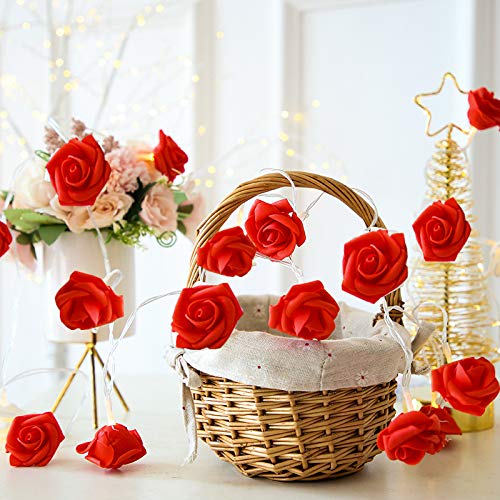 Valentine's Day LED String Lights - 40 LED 5M Battery Operated Pink Rose Flower Fairy Lights for Christmas, Wedding, Party & Home Decor - Romantic Indoor/Outdoor Lighting for Bedroom, Garden, Backyard