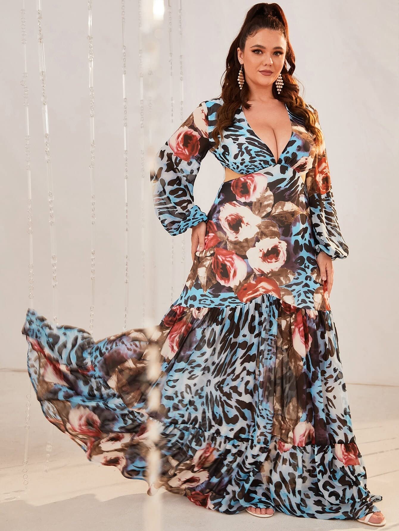Boho Long Sleeve Women's Dress with Lantern Sleeves & Ruffle Hem - Floral Print Maxi Dress for Prom, Party, or Casual Outfits (Multicolor, Size 0XL) | Perfect for Beach Weddings, Date Nights & Summer Festivals