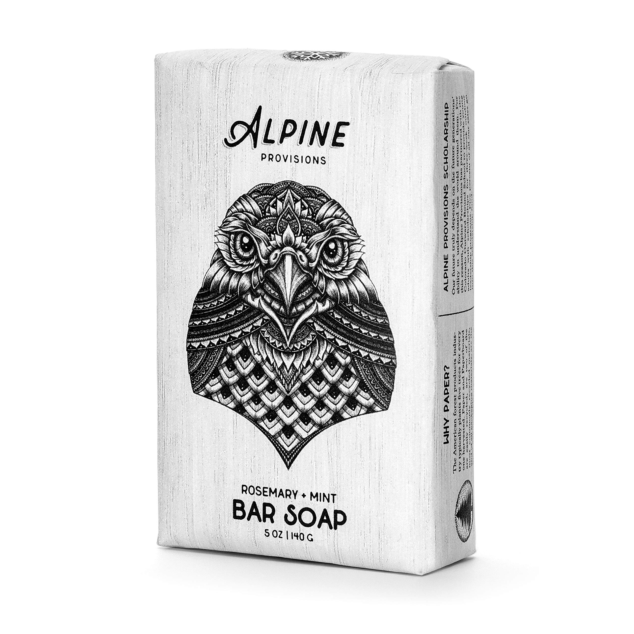 Alpine Provisions Rosemary & Mint Bar Soap - Moisturizing & Cleansing Natural Soap with Essential Oils, RSPO Certified Palm Oil - Vegan, Organic, Sulfate-Free for Soft Hands - 5 Oz (Pack of 1) - Perfect for Daily Skincare & Eco-Friendly Bathroom Routine