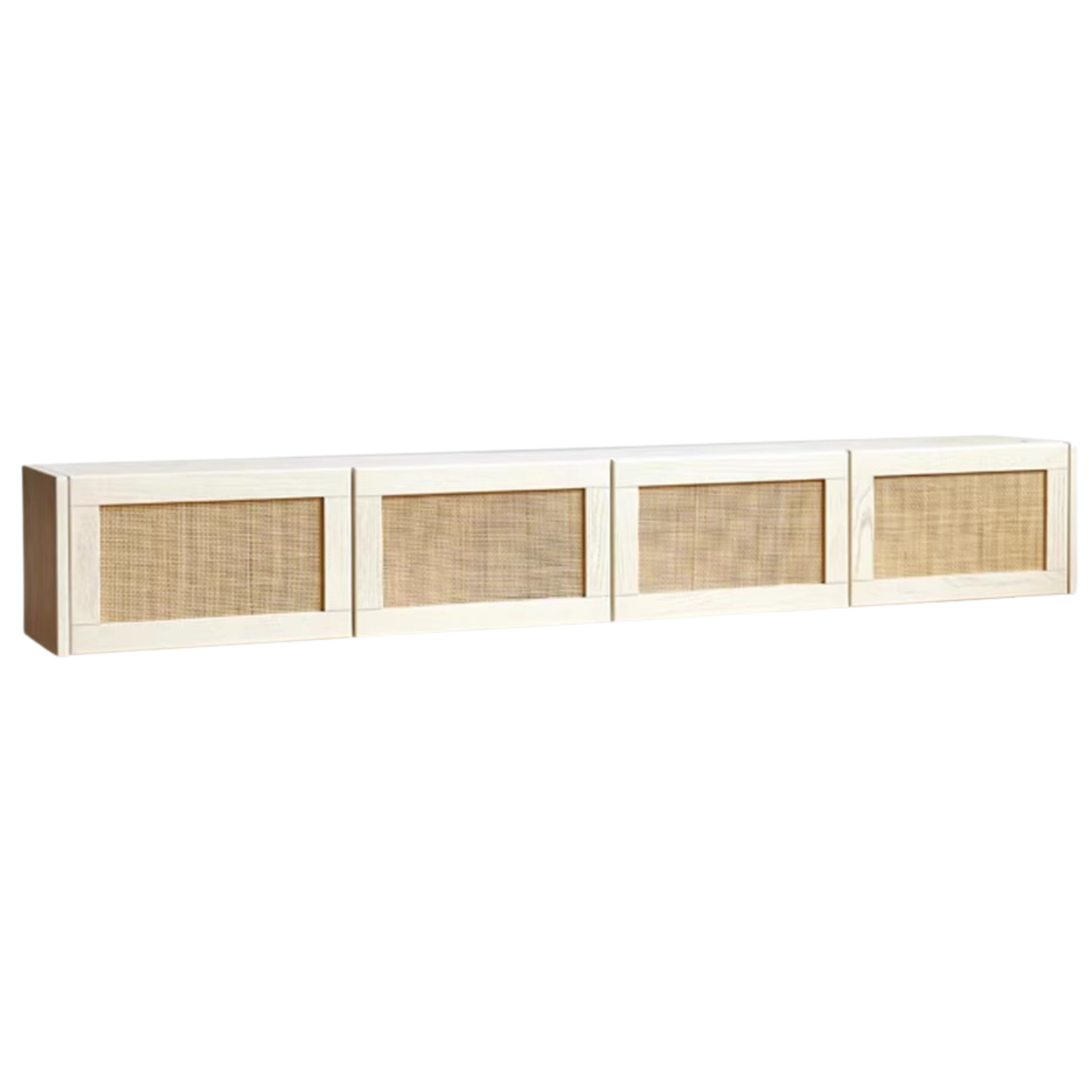 Solid Oak Wood Rattan TV Stand with Suspended Design - Stylish Media Console for Living Room, Bedroom & Home Theater
