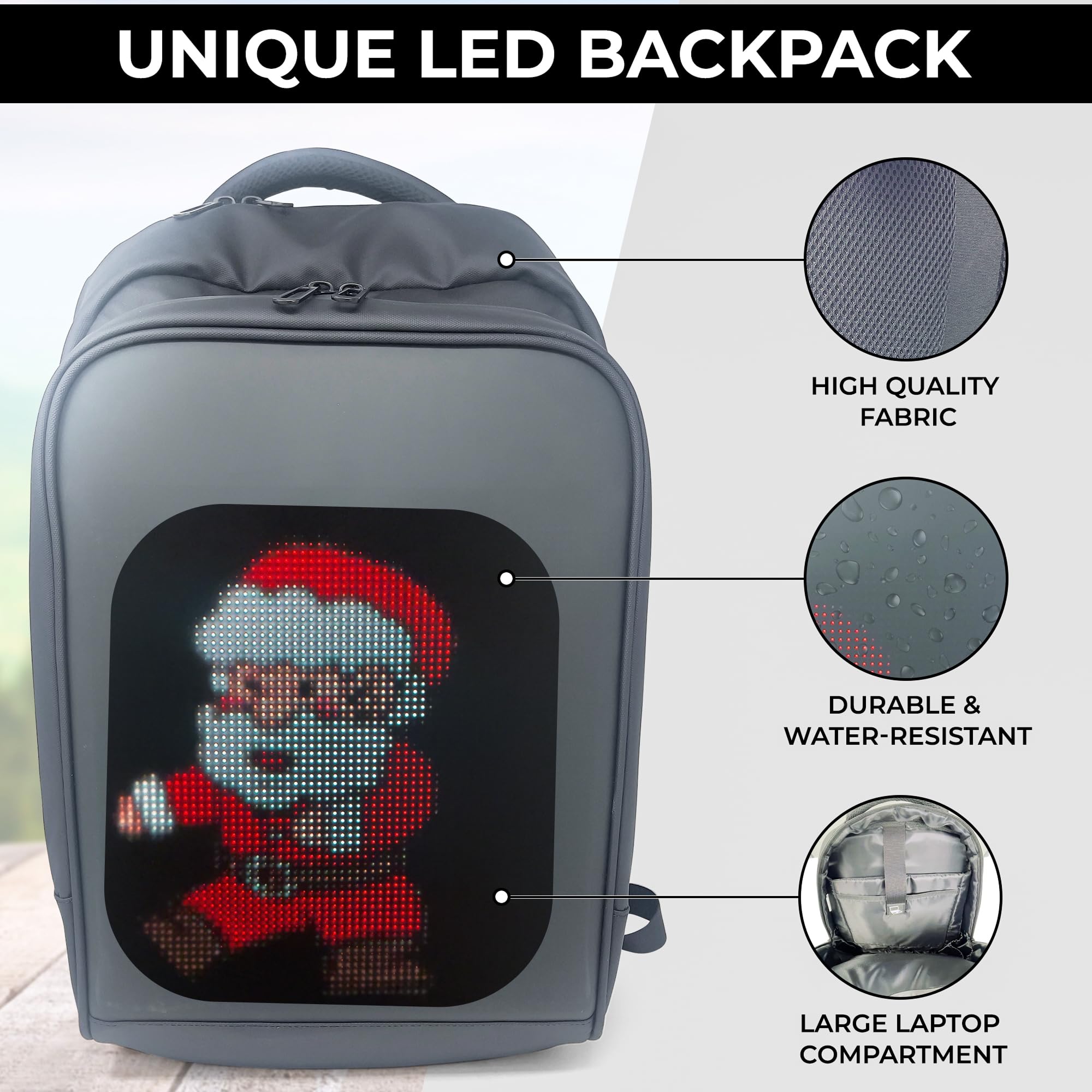Programmable LED Backpack with Digital Screen - Waterproof Motorcycle & Travel Laptop Backpack for Men & Women - USB Charging Port, Large Capacity - Perfect for Commuting, Cycling, Rave Parties & Night Running