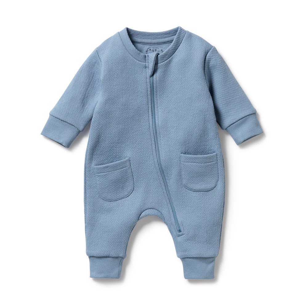 Storm Blue Organic Cotton Quilted Baby Growsuit - Soft & Breathable Infant Romper for Newborns (0-3 Months) - Perfect for Playtime, Naptime & Photo Shoots