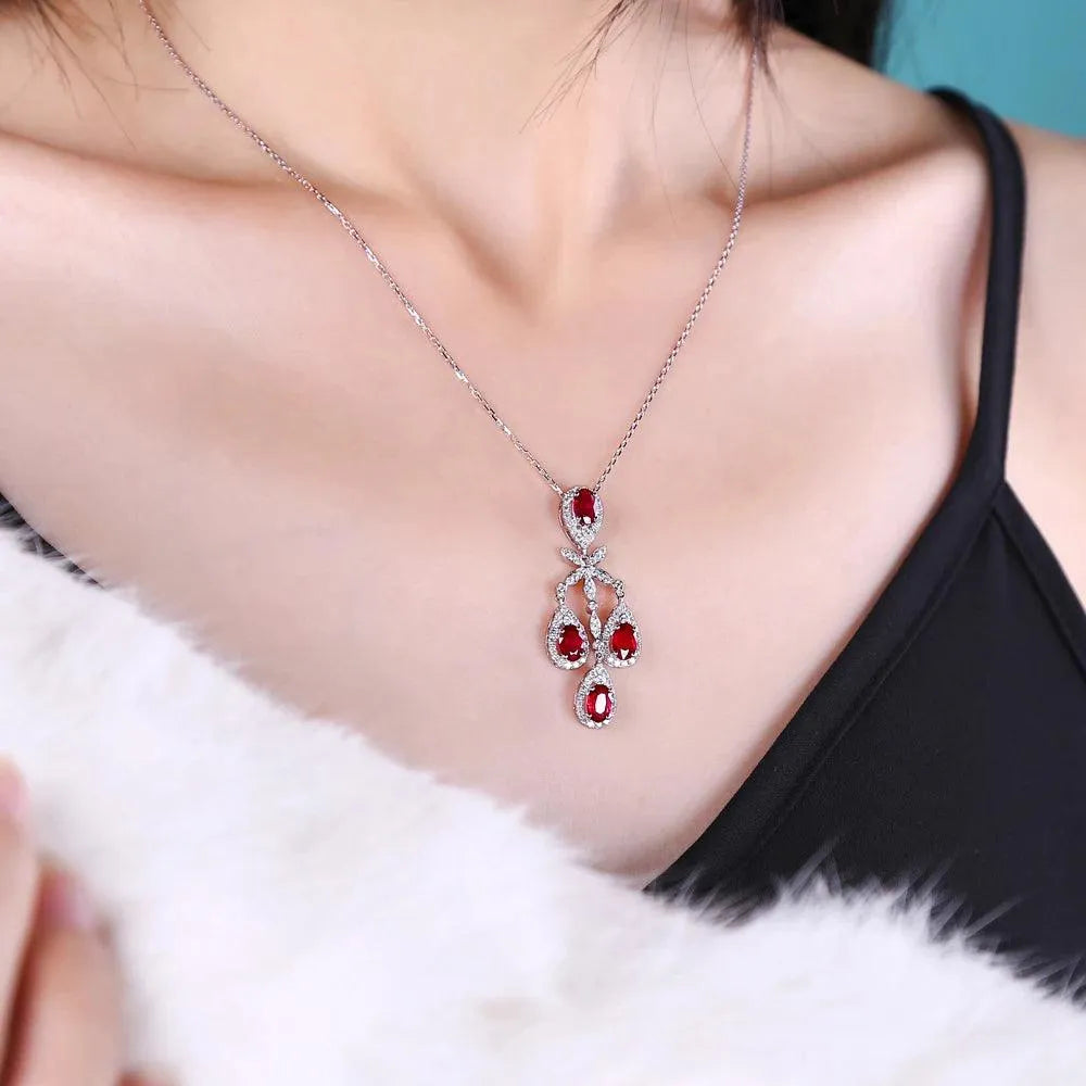 18K Gold 2.45ct Natural Ruby & Diamond Engagement Pendant Necklace for Women - Classic Elegant Jewelry Gift for Anniversary, Wedding & Special Occasions