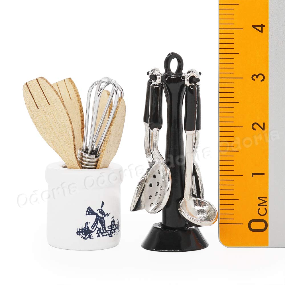 Odoria 1/12 Scale Miniature Kitchen Utensils Set - Black Dollhouse Accessories for Realistic Miniature Cooking & Home Decor Scenes
