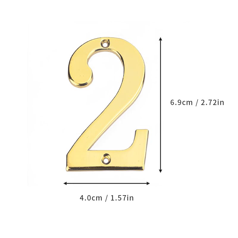 3D Metal House Numbers 3 Inch - Solid Zinc Alloy Address Plaque with M2 Screws for Mailbox, Apartment, Office & Hotel Room - Gold No.2 (Weatherproof Outdoor Sign for Home Entrance & Property Identification)