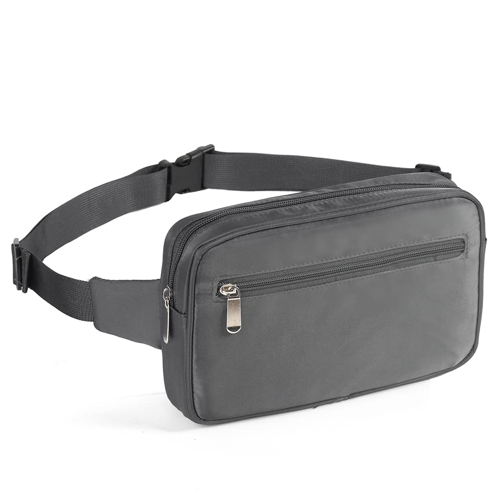 Fashionable Fanny Pack for Women & Men - Small Waist Pack for Running, Hiking, Walking, Travel & Workout - Crossbody Bag for Boys & Girls - Plus Size & Slim Rave Bum Bag for Festivals & Outdoor Activities (Grey)