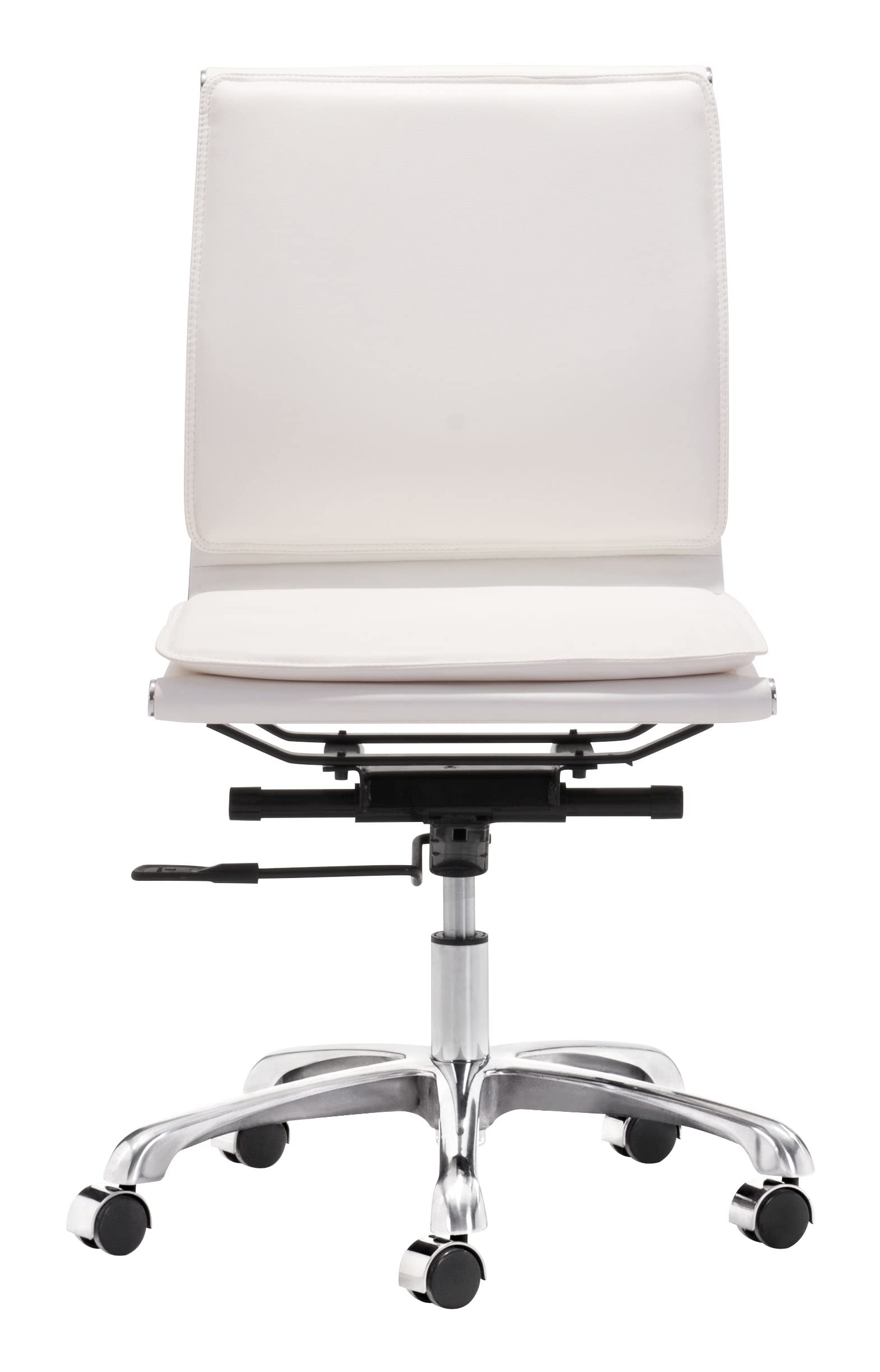 Zuo Lider Plus Armless Office Chair - White Ergonomic Desk Chair for Home & Office Workspace - Perfect for Small Spaces, Gaming, and Study Areas