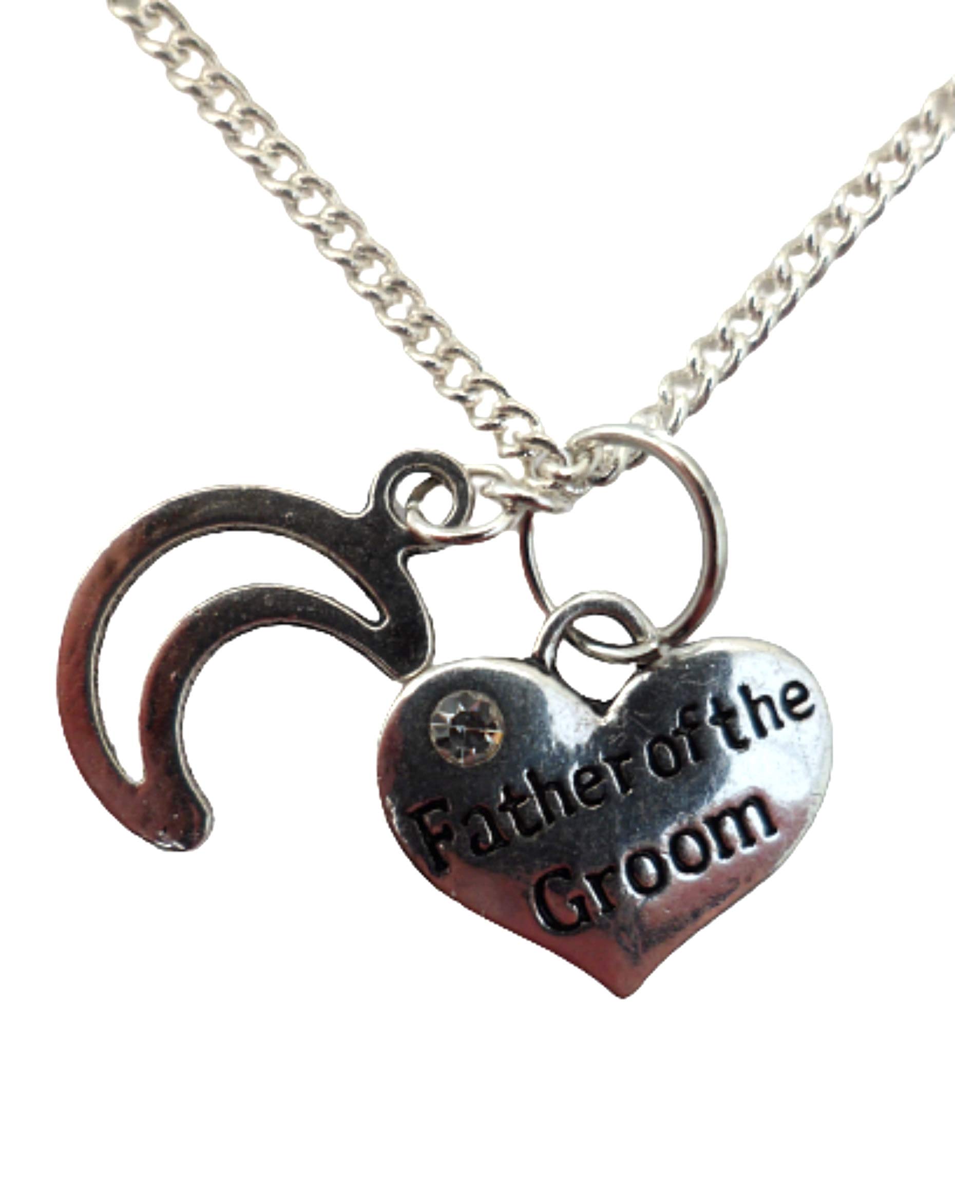Silver Plated Heart Charm Necklace for Groom - Wedding Gift