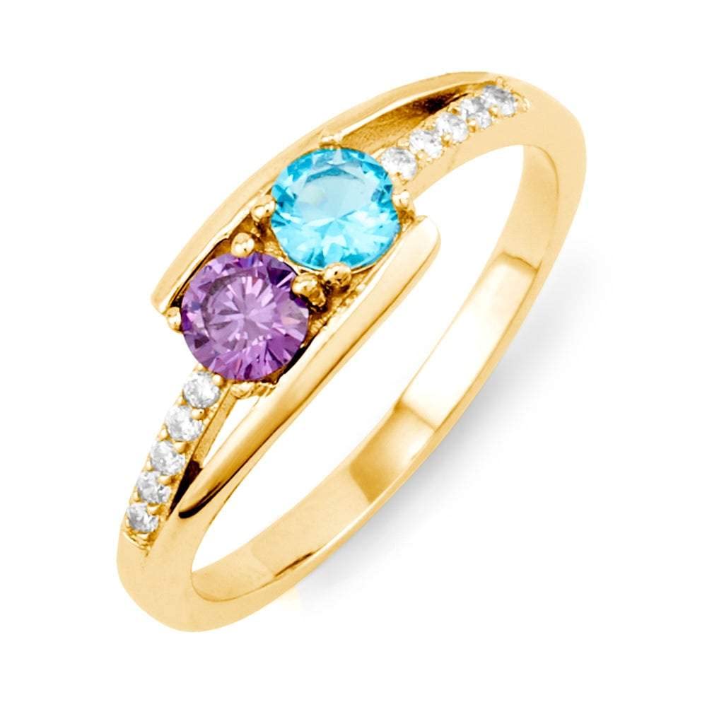 Gold 2 Stone Mothers Birthstone Ring - Personalized Jewelry Gift for Mom, Grandma, Wife | Perfect for Mother's Day, Birthday & Anniversary Celebrations
