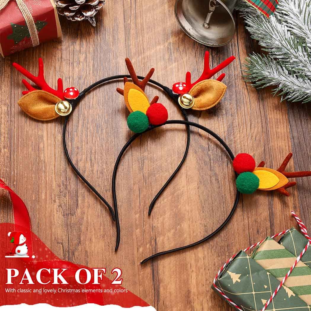 Festive Christmas Antlers Headband - Reindeer Ears Headpiece for Women & Girls (2-Pack) | Holiday Party Costume Accessory for Xmas, Halloween & Themed Events