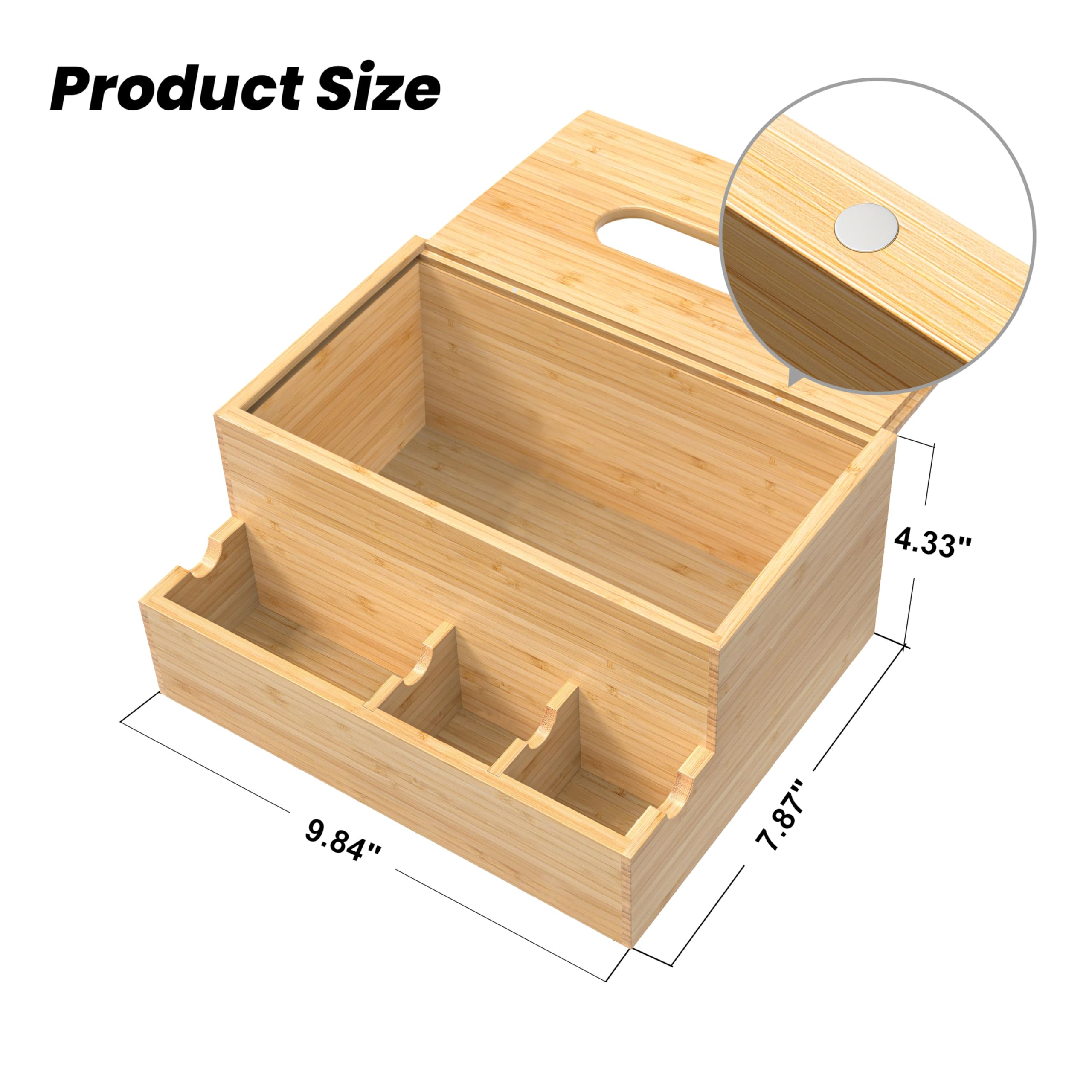 Bamboo Tissue Box Cover - Rectangular Nightstand & Desk Organizer, Multifunctional Makeup Storage Box for Women - Perfect for Bedroom, Bathroom & Office Decor