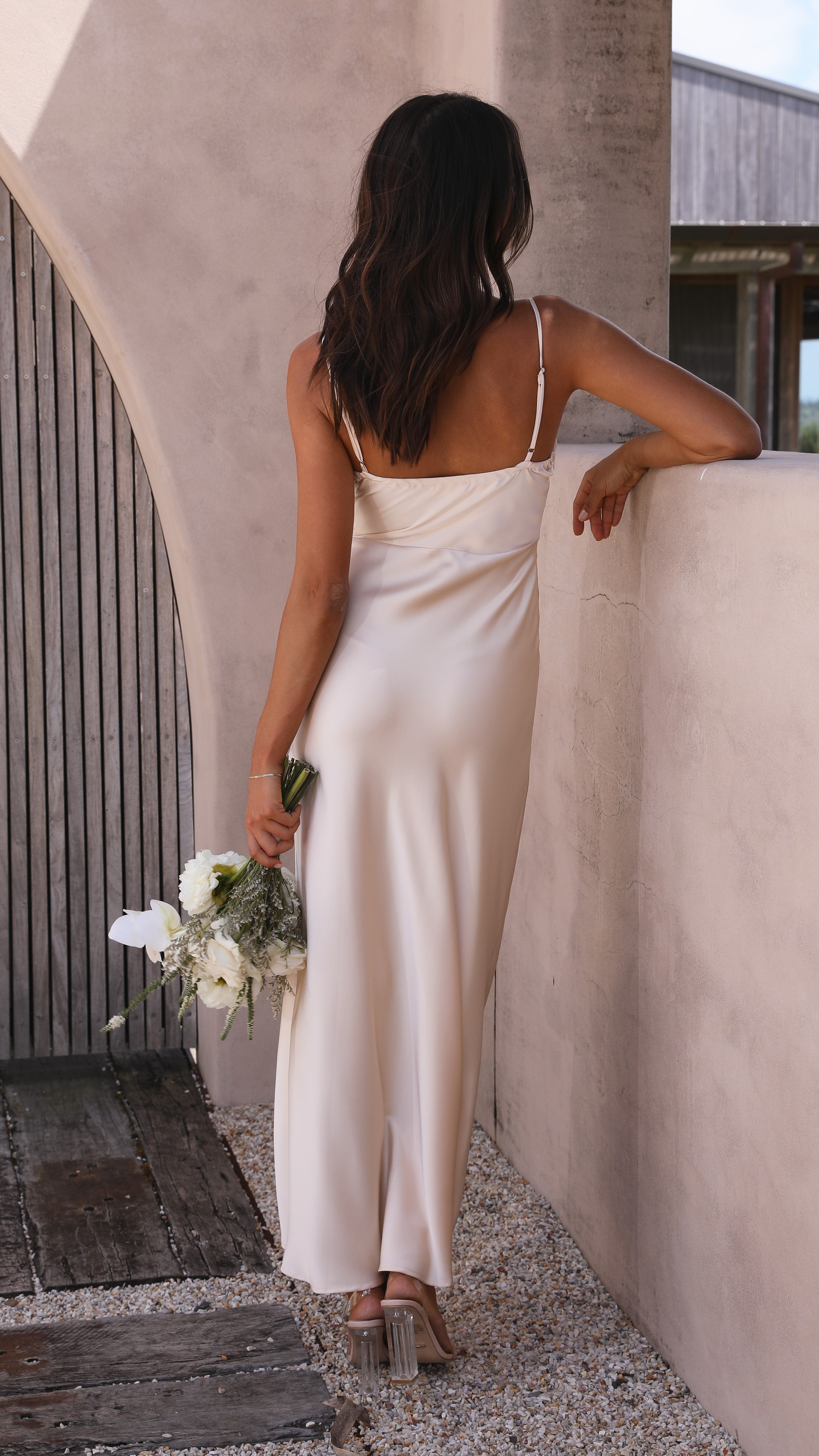 Ilana Maxi Dress - Elegant Champagne Flowy Long Dress for Women | Perfect for Weddings, Parties & Summer Vacations