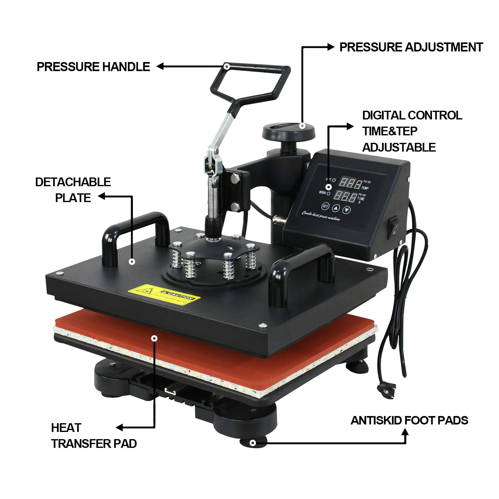 ZENY 5-in-1 Multifunctional Heat Press Machine 12x15 Inch 1200W - T-Shirt, Plate, Cap, Mug & Hat Sublimation Transfer - Perfect for DIY Crafts, Custom Apparel & Small Business Printing