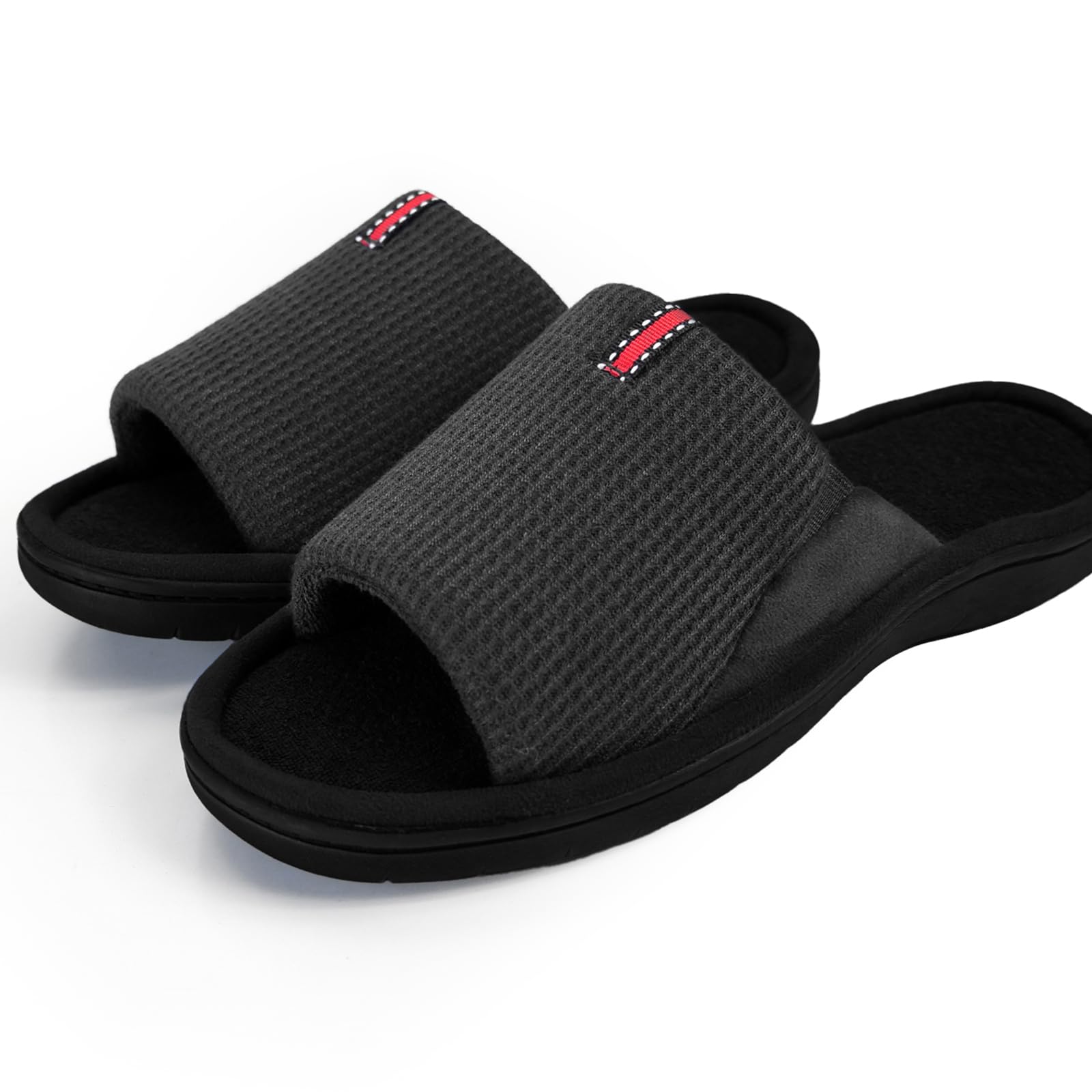 WALKFUN Men's Lightweight Open-Toe House Slippers - Soft Memory Foam Indoor Slides Sandals for Bedroom, Patio & Lounge - Comfortable All-Season Slippers for Relaxation at Home