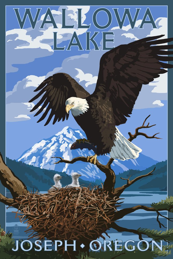 Joseph Oregon Wallowa Lake Eagle and Chicks 50375 - 24x36 Signed Master Art Print, Wildlife Wall Decor Poster for Living Room, Office & Cabin Decor