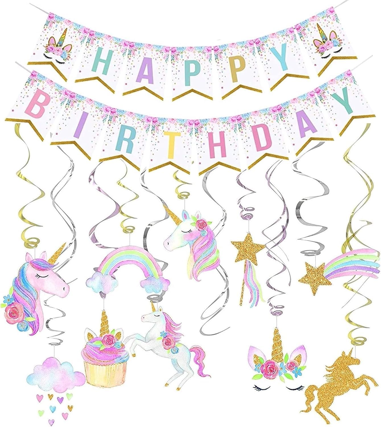 Magical Unicorn Birthday Party Decorations Set - Unicorn Banner, Hanging Swirls & Party Favors for Girls' Birthday Celebration | Perfect for Unicorn Themed Parties, Baby Showers & Kids Room Decor