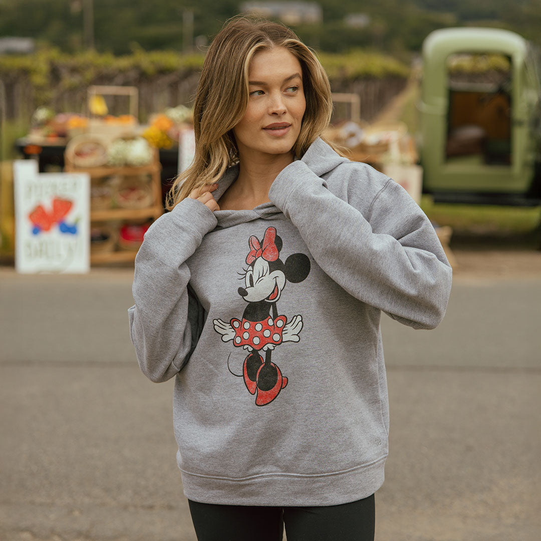 Disney Minnie Mouse Boyfriend Hoodie for Women - Soft Grey Pullover Sweatshirt for Casual Wear, Lounge & Outfits