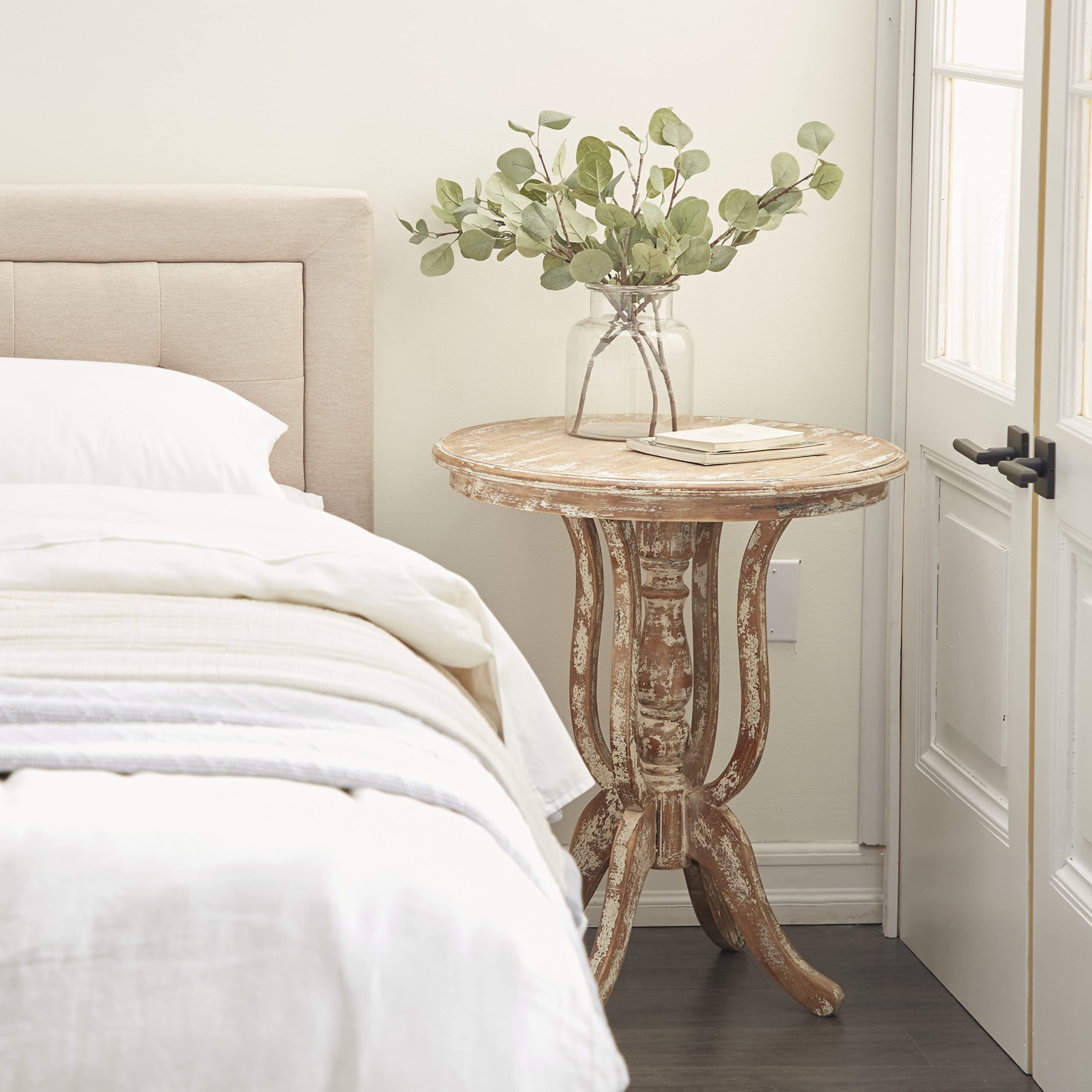 Distressed Brown Wood Side End Table - 24