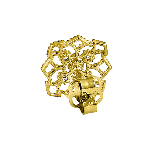 14K Solid Yellow Gold Woven Web Stud Earrings with Clear Round Cubic Zirconia - Perfect for Everyday Wear, Parties & Special Occasions