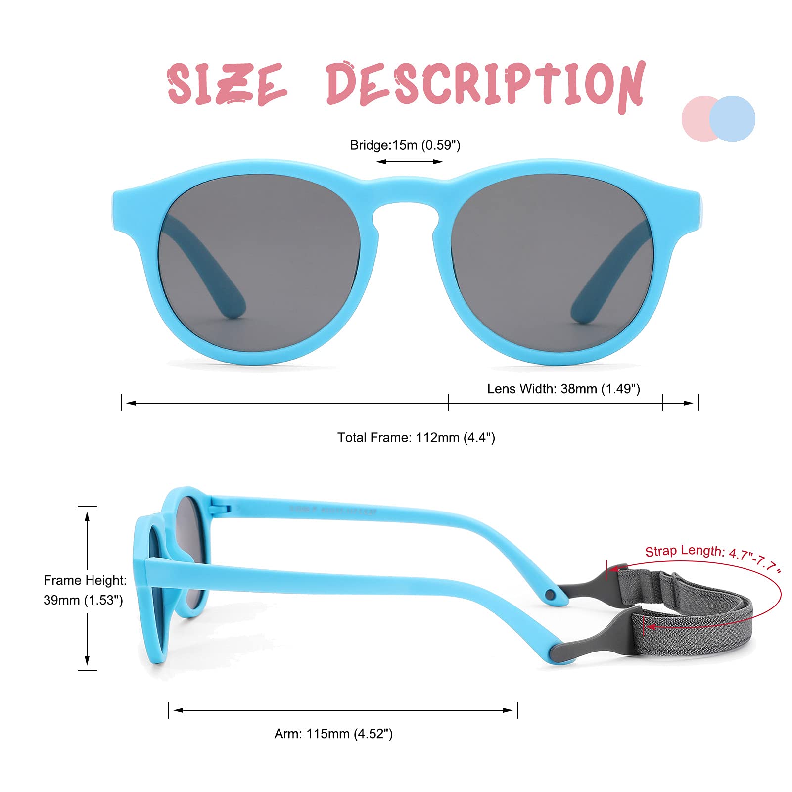 COASION Baby Sunglasses for 0-2 Years - Flexible Round UV400 Polarized Infant Shades with Adjustable Strap | Perfect for Beach, Outdoor Play & Car Rides