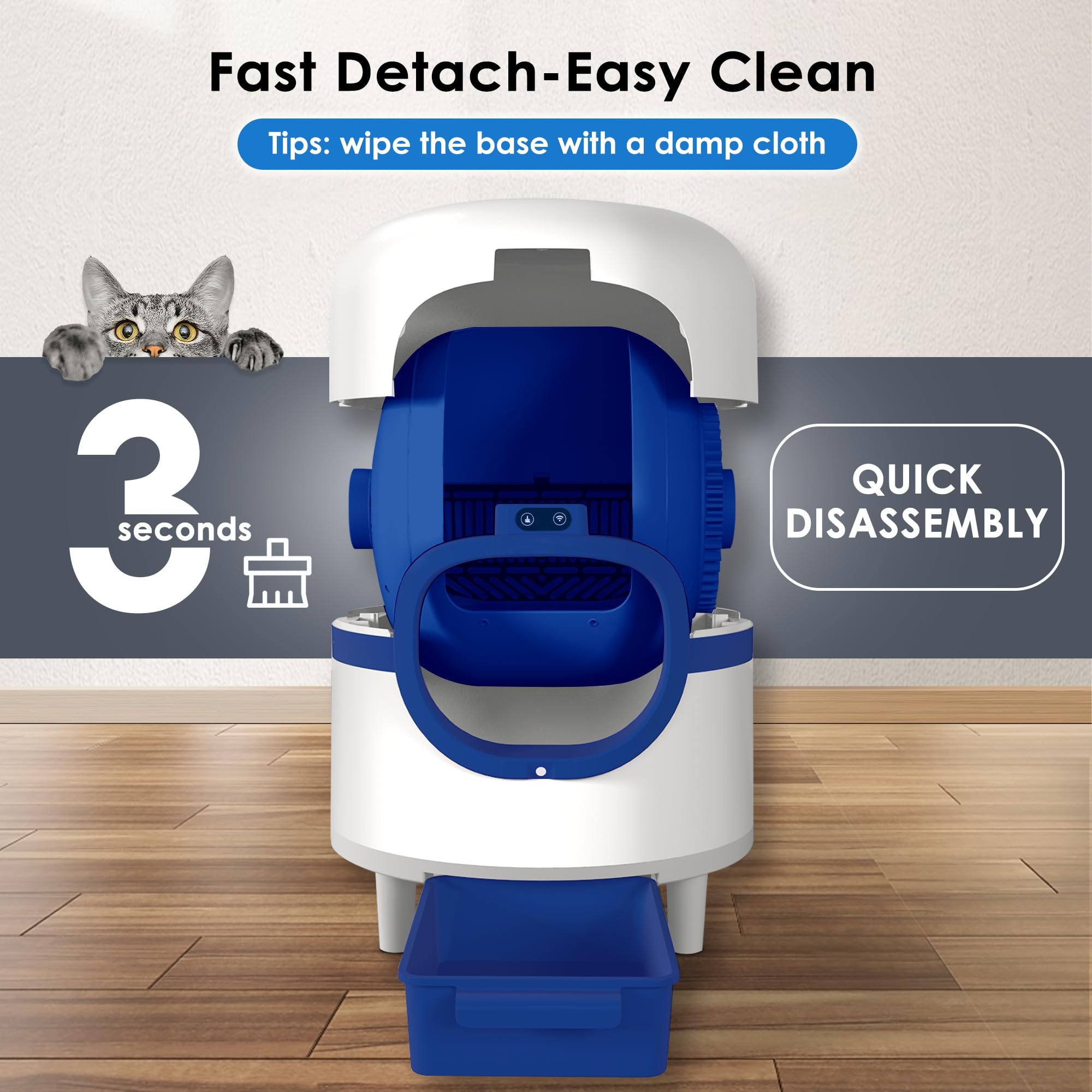 Self Cleaning Cat Litter Box Automatic - Large Capacity Smart Litter Box for Multiple Cats with APP Control, Low Noise & Odor Removal - Includes 2 Rolls Garbage Bags (White & Blue) - Perfect for Busy Pet Owners & Multi-Cat Households