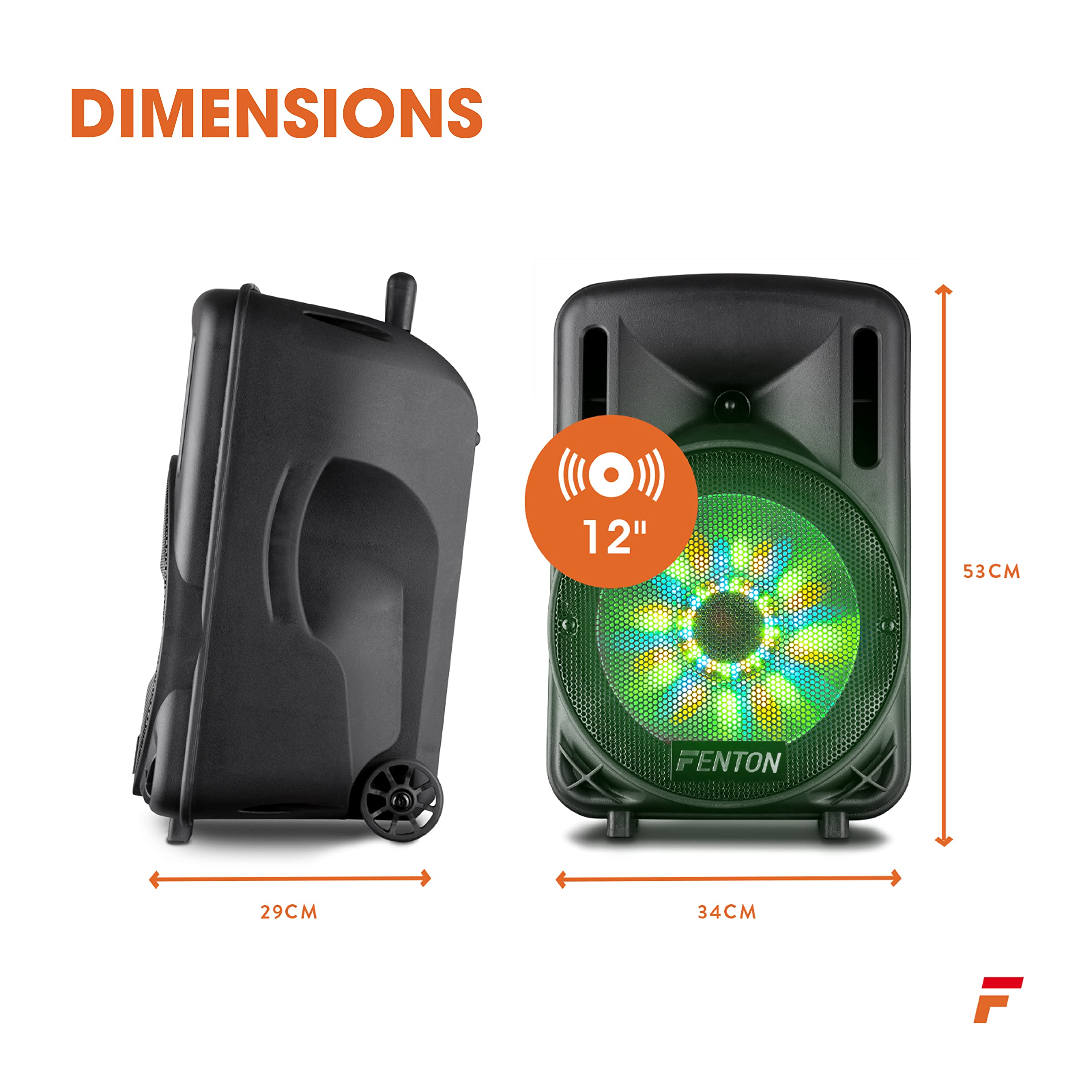 FT12LED 700W Portable Bluetooth Speaker with 12-Inch Battery - Wireless Audio Streaming, USB/SD/AUX Input, Wired Mic, Colorful LED Lights | Perfect for Outdoor Parties, Beach Trips, Camping & Home Entertainment
