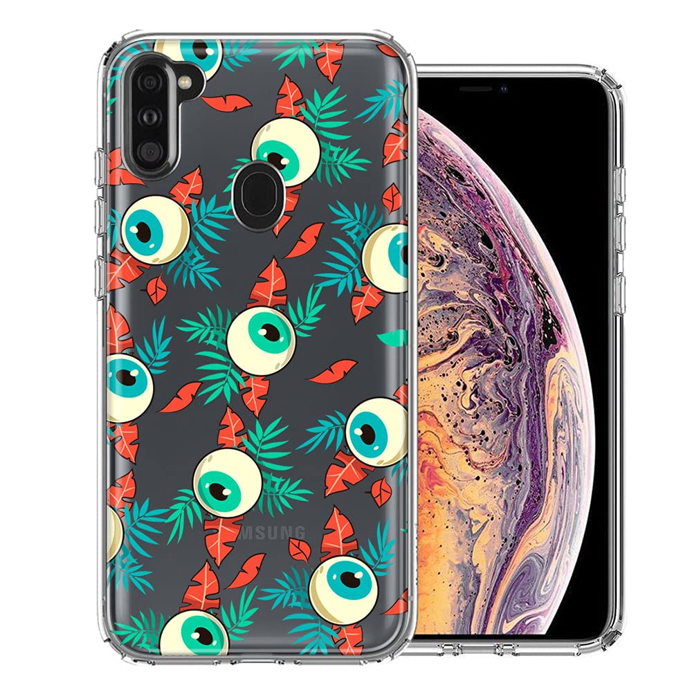 Samsung Galaxy A11 Phone Case - Halloween Creepy Tropical Eyeballs Design Double Layer Protective Cover | Perfect for Halloween Parties, Costume Events & Spooky Decorations