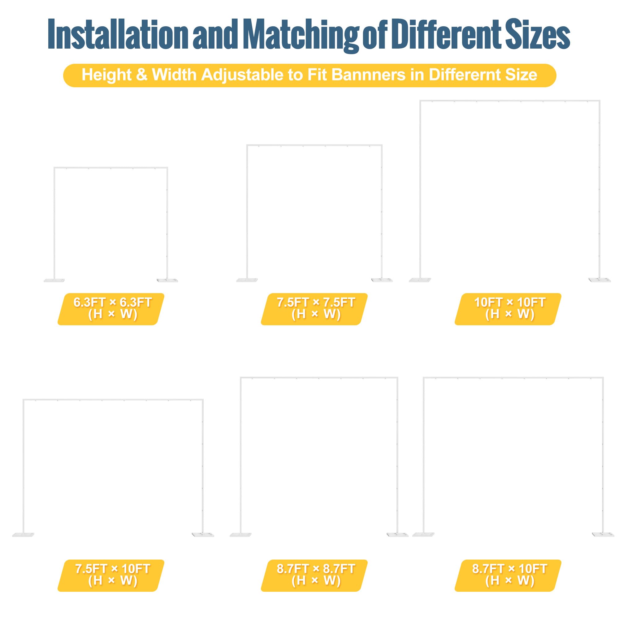 Wokceer 10x10 FT Heavy Duty Adjustable Pipe and Drape Backdrop Stand Kit - White Photography Background Stand for Wedding, Photo Booth, Birthday Party, Exhibition Decoration - Perfect for Events, Studios, and Home Photography