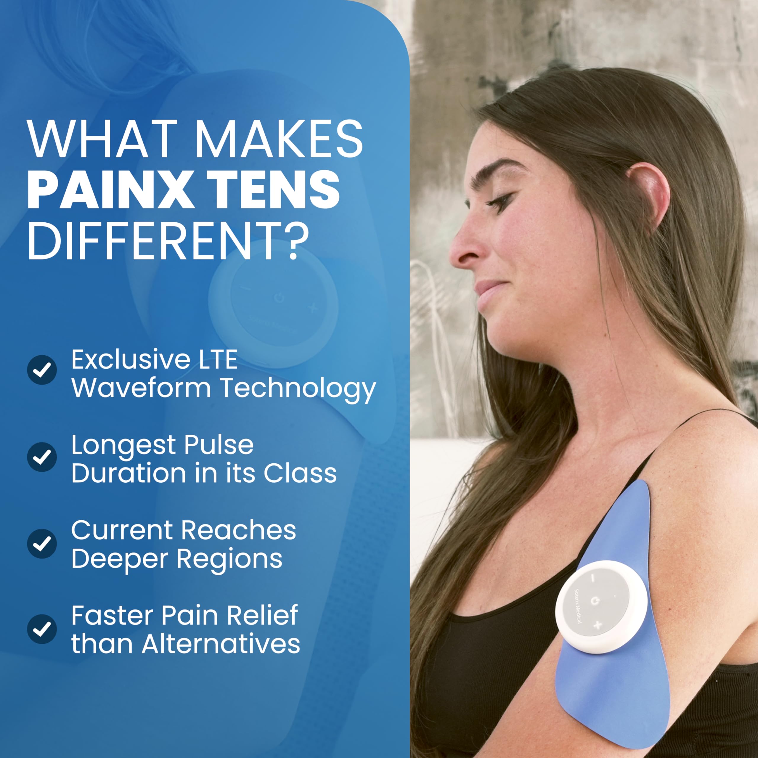 PainX Wireless TENS Unit & EMS Muscle Stimulator for Back Pain Relief - Rechargeable Electrode Pads with Remote Control for Neck, Knee, Face Pain - Portable Pain Relief Device for Home, Office & Travel Use