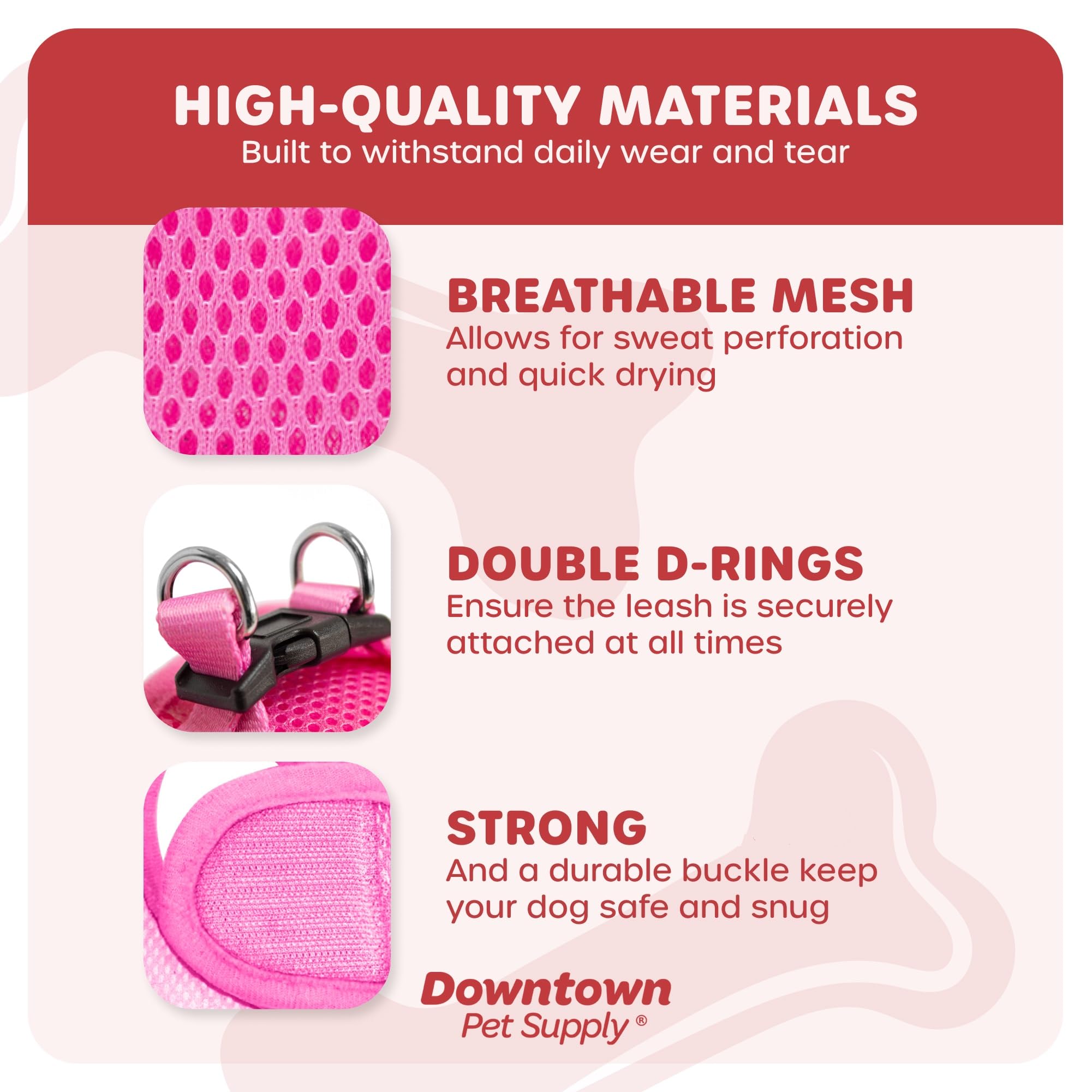 Downtown Pet Supply Step-in Dog Harness - No Pull Adjustable Harness for Teacup Dogs & Small Cats (XX-Small, Pink) - Soft Padded Mesh Fabric with Reflective Trim - Secure Buckle Strap Design - Perfect for Walking, Training & Outdoor Adventures