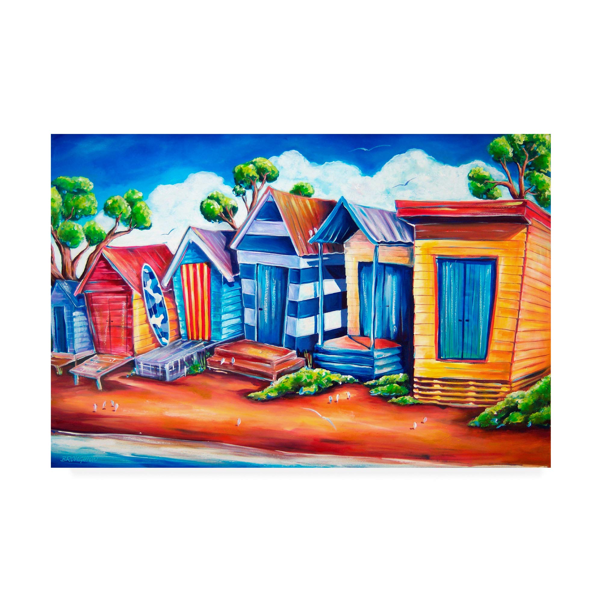 Deborah Broughton Tourist Beach Huts Wall Art Print - 16x24 Inches, Coastal Decor for Living Room, Bedroom & Office - Perfect Beach House & Vacation Home Decoration