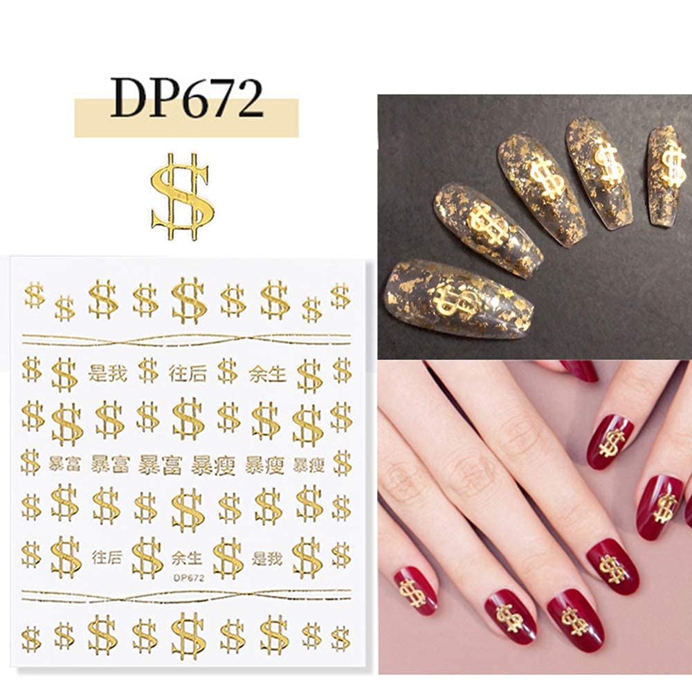 3D Gold Star Nail Art Stickers - Self Adhesive Metallic Nail Decals (6 Sheets) for DIY Manicure, Acrylic Nails & Nail Art Decorations - Luxury Moon & Money Design Nail Supplies - Perfect for Parties, Weddings, Holidays & Special Occasions