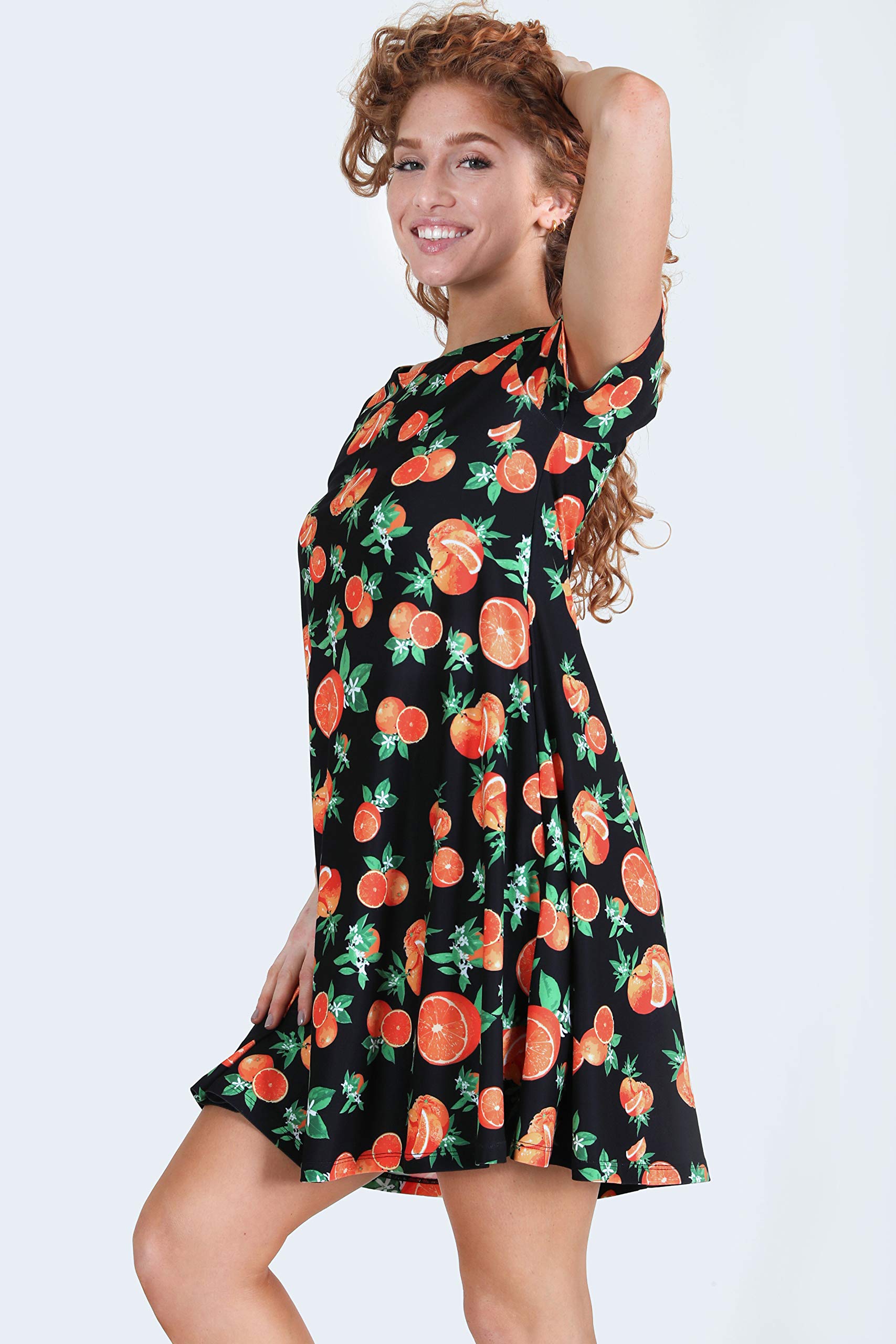 ICONOFLASH Women's Floral Print Casual Summer Dress with Pockets - Short Sleeve Comfortable A-Line Dress for Beach, Vacation & Everyday Wear