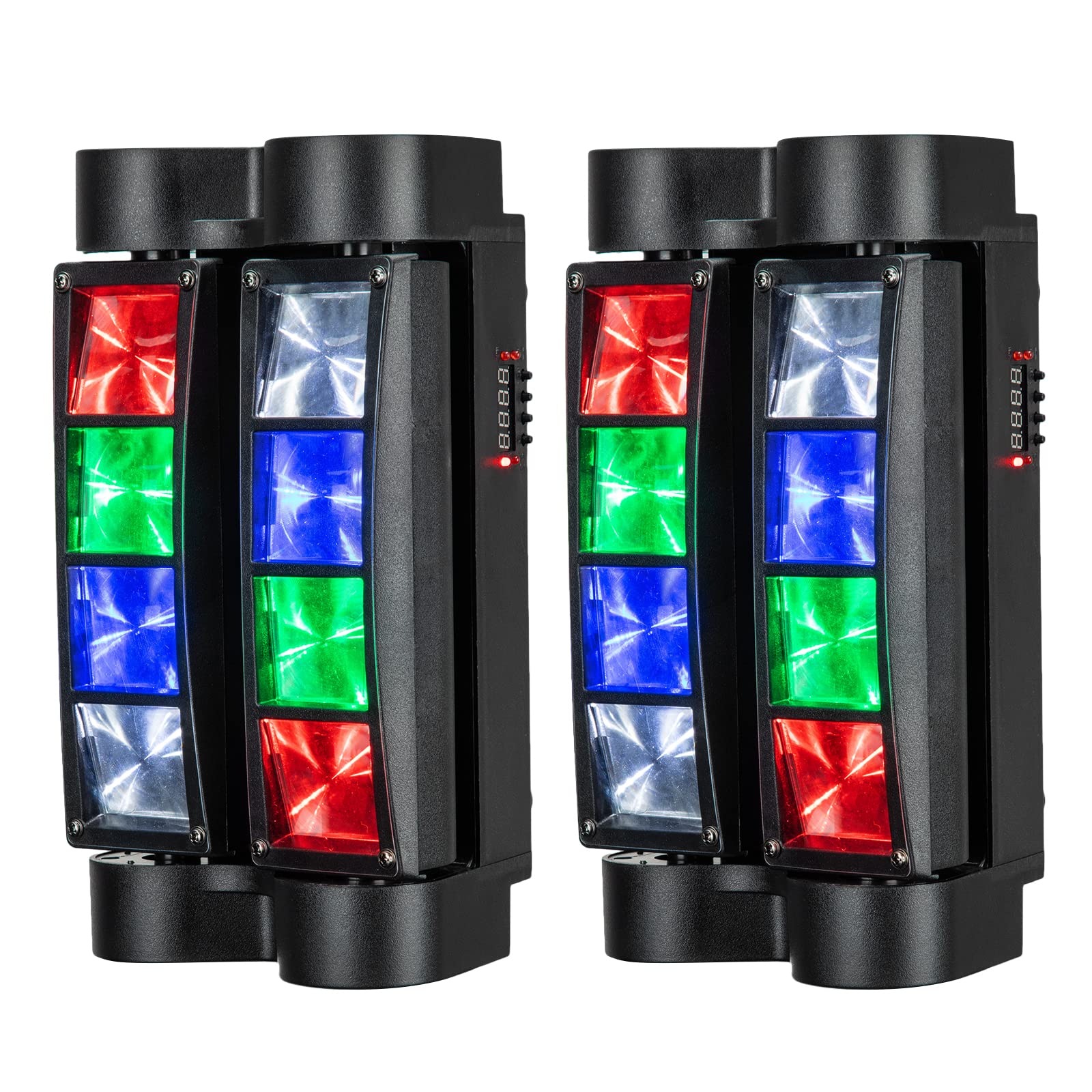 Lunsy 8x10W RGBW DMX-512 Spider Moving Head DJ Lights - Sound Activated Strobe Beam Lighting for Disco, Stage, Christmas Party, Pub, Festival, Wedding & Events (2 Pack) - Perfect for Nightclubs, Concerts, and Professional DJ Performances