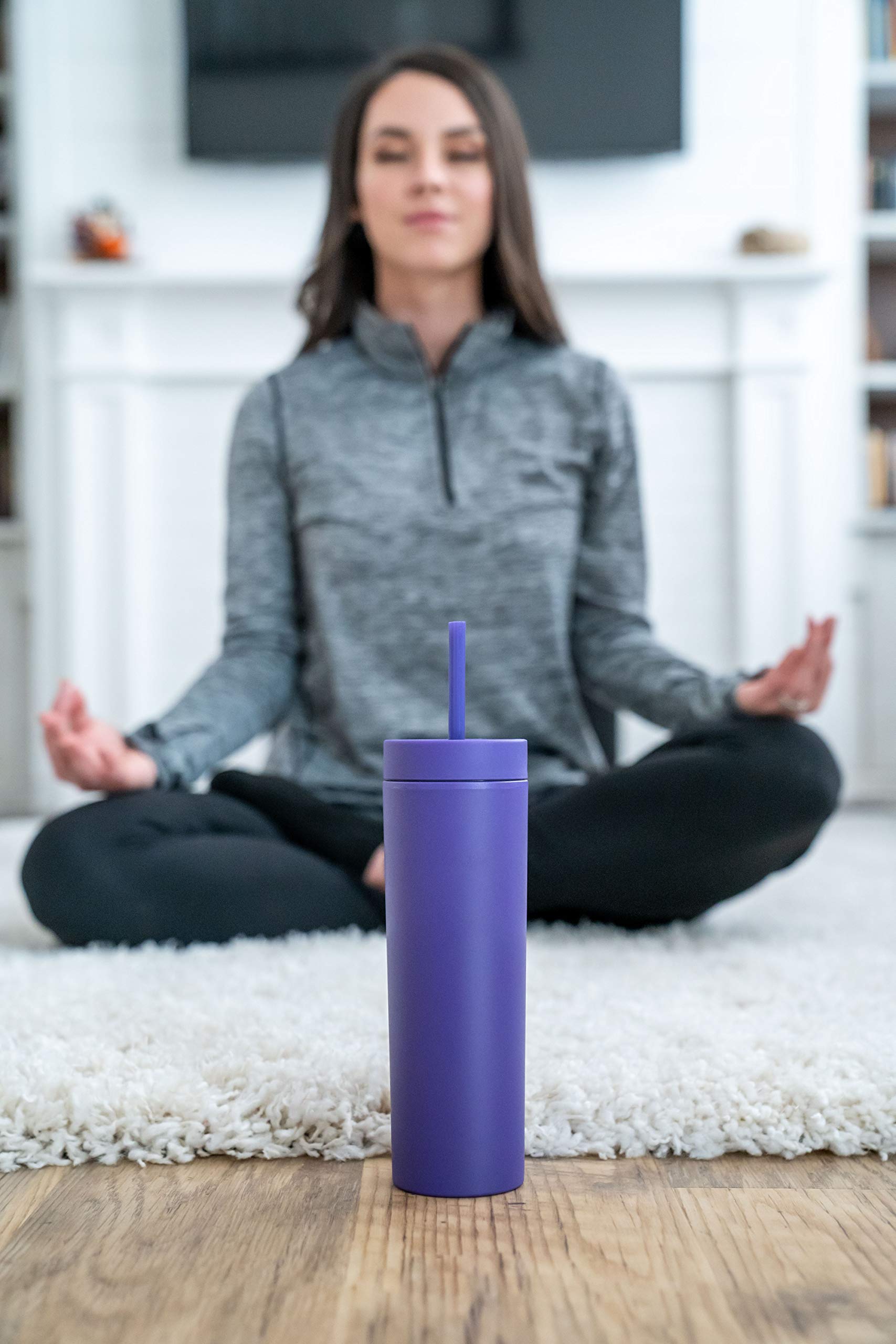 24 Pack Matte Pastel Tumblers - 12 Black & 12 Purple 16oz Insulated Cups | STRATA CUPS BUNDLE | Perfect for Coffee, Tea, Smoothies & Cold Drinks | Reusable Travel Mug for Office, Gym & Outdoor Activities
