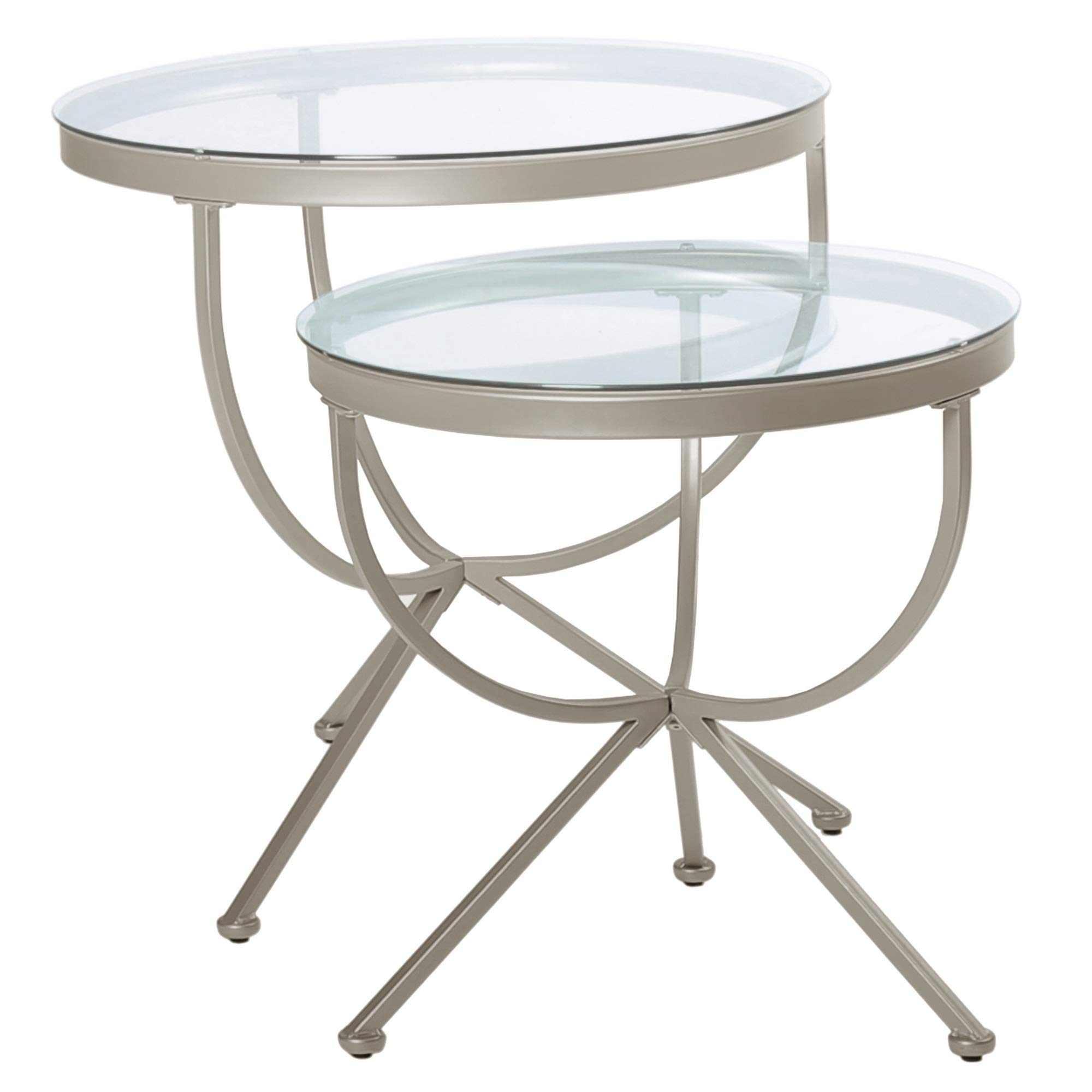 Premium 2-Piece Silver Nesting Coffee Tables with Tempered Glass Top - Modern Living Room Furniture Set for Small Spaces, Home Decor & Office Use