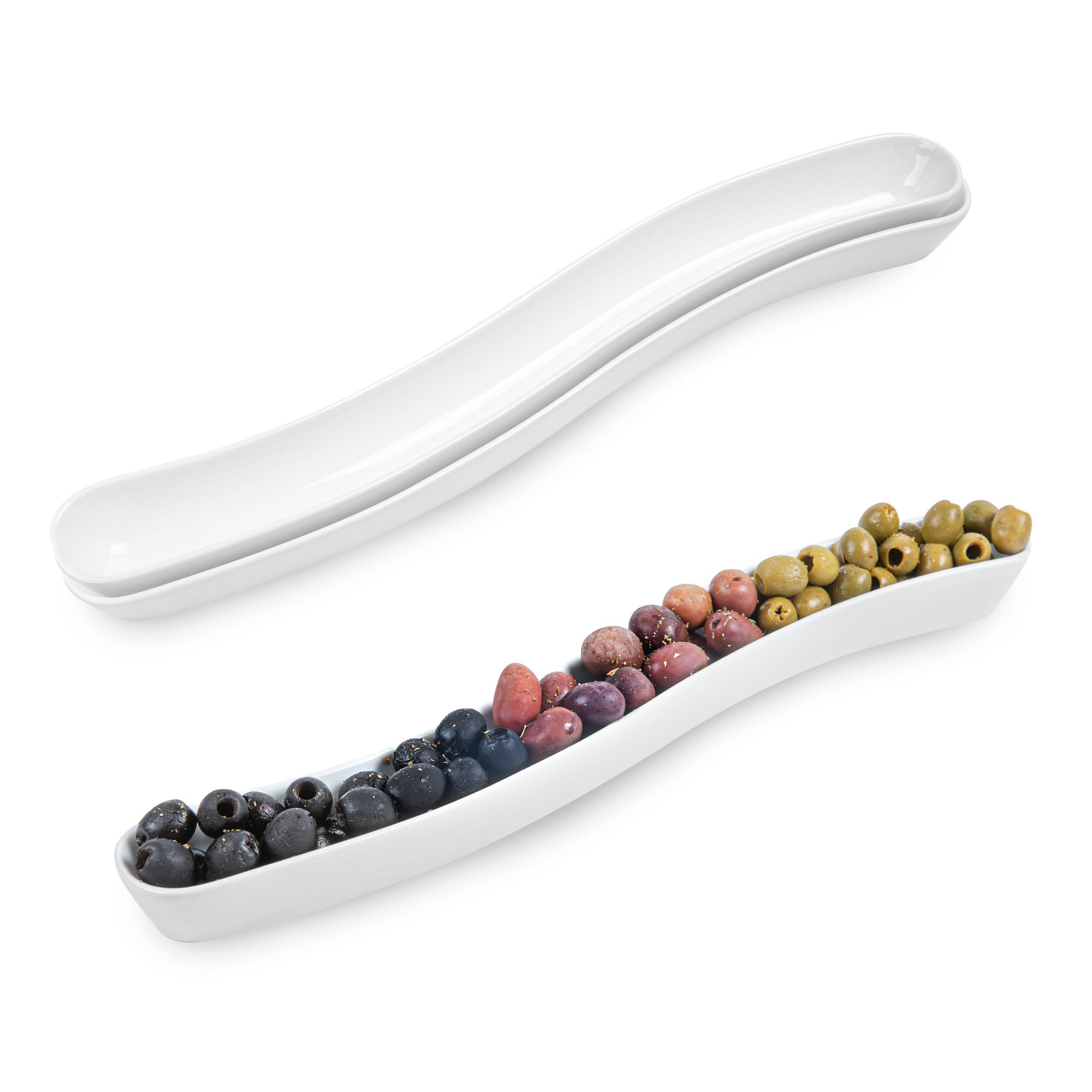 Swerve 14oz White Porcelain Olive Plate - Dishwasher Safe Snack & Appetizer Tray for Restaurants