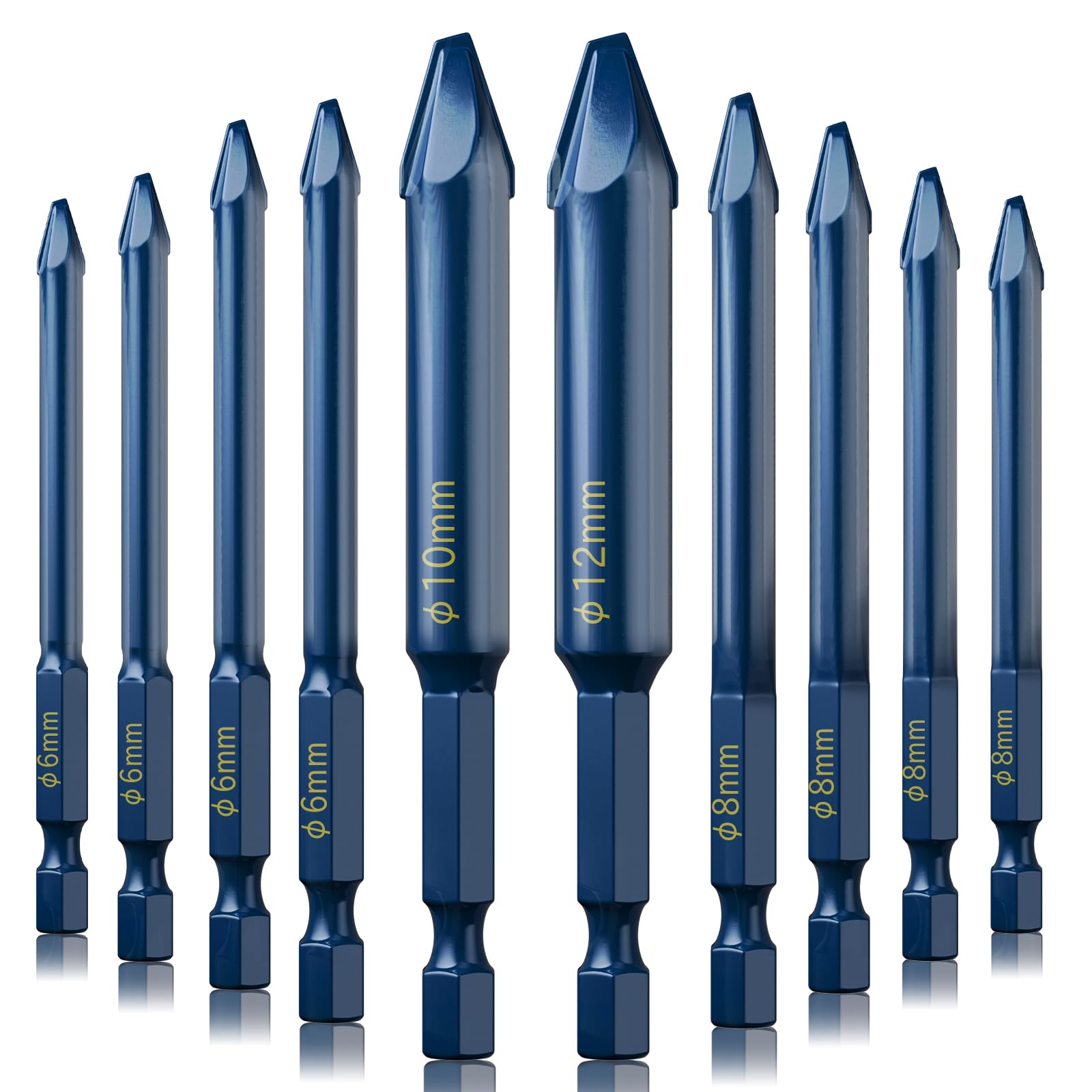 Fixm 10pc 1/4 Inch Glass Concrete Drill Bit Set - Alloy Masonry Drill Bits for Ceramic, Brick, Plastic, Wall & Wood - Perfect for DIY Home Renovation, Tile Installation & Construction Projects