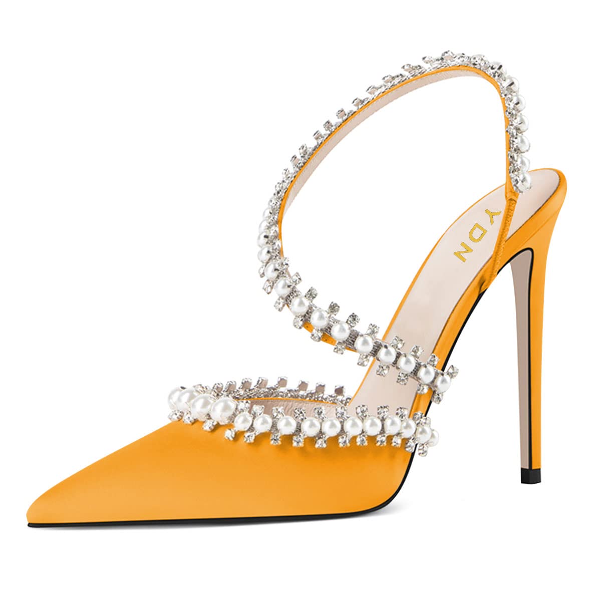 YDN Women's Pointed Toe Rhinestone Sandals - Strappy Backless Stiletto High Heel Dress Shoes with Pearls for Dance, Party & Evening Wear (US Size 4-15) | Perfect for Weddings, Prom & Special Occasions