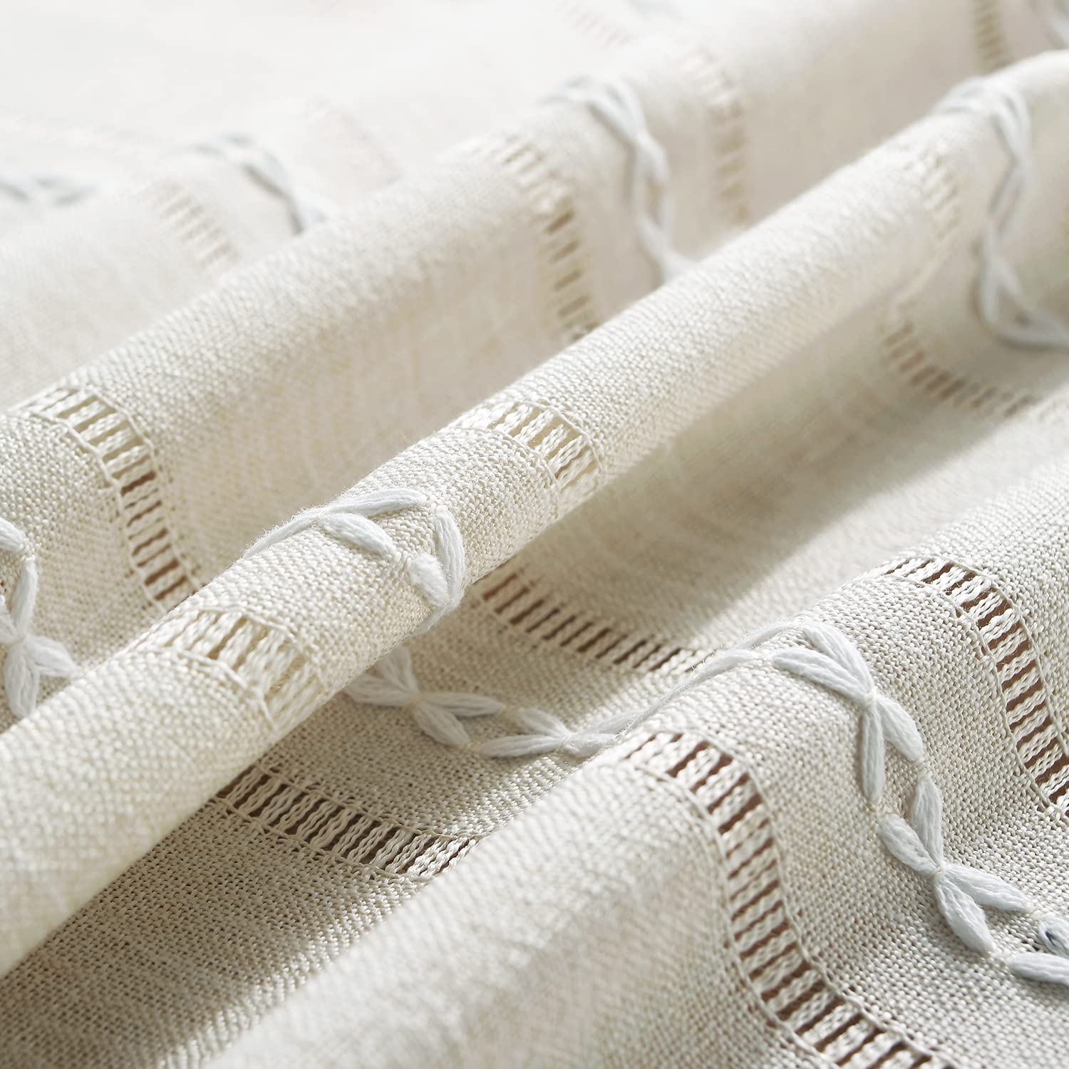 Farmhouse Style Linen Tablecloth 54x72 Inches - Wrinkle Resistant, Washable Dining Table Cover for Small Rectangle Tables | Hemstitch Ivory Design | Perfect for Dinner Parties, Holiday Gatherings & Everyday Dining